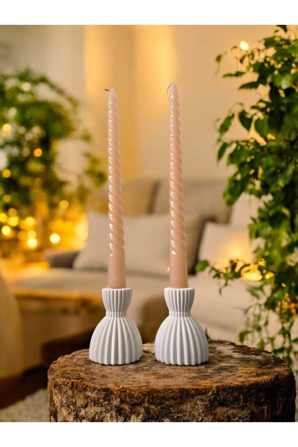 DNZ DEKOR 2 Adet Dekoratif Şamdan Mumluk Beyaz Mumluk(MUMLAR HARİÇ)