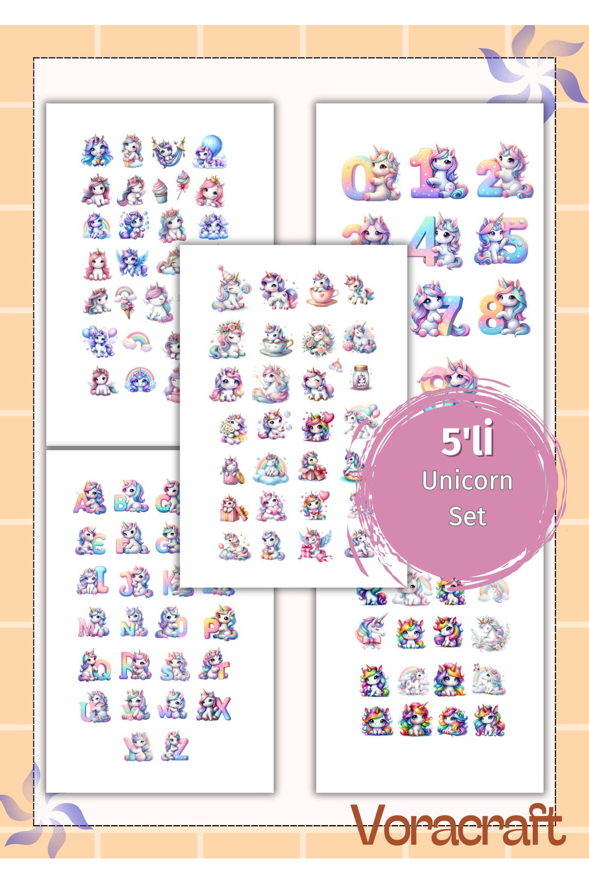 VORACRAFT 5'li Unicorn Set Ajanda Bullet Journal Set B007