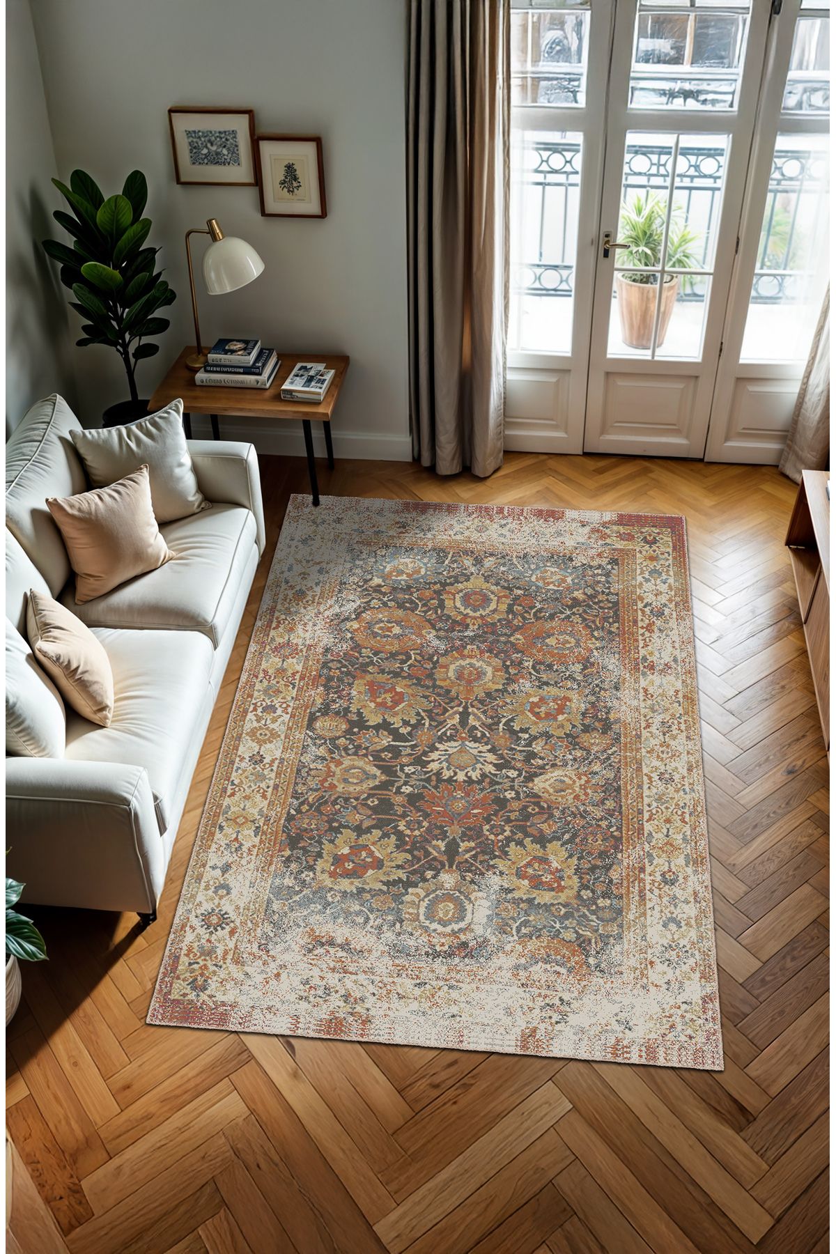 BigArts Home Makinede Yıkanabilir Kaymaz Taban Leke Tutmaz Çiçekli Salon Halısı Mutfak Halısı ve Yolluk