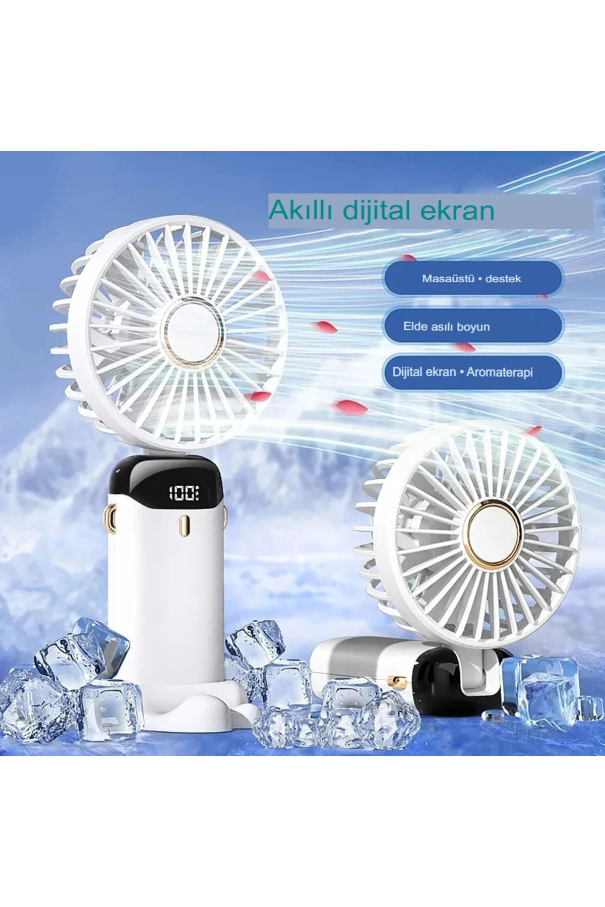Kensa Lcd Ekranlı Şarjlı Mini El Boyun Masa Fanı Seyahat Taşınabilir Fan Aralığı Şarjlı Yüksek Şarj