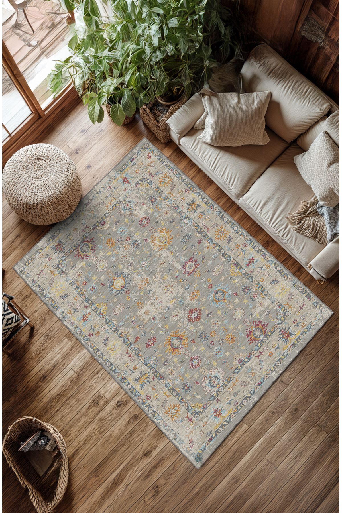 BigArts Home Makinede Yıkanabilir Kaymaz Taban Leke Tutmaz Çiçekli Salon Halısı Mutfak Halısı ve Yolluk