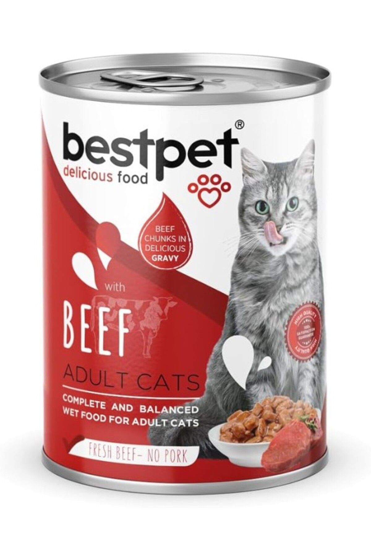 ShopZum Bestpet Yetişkin Kediler İçin, Taze Sığır Parça Etli Ve Soslu Yaş Mama, 400 Gr X 12 Adet