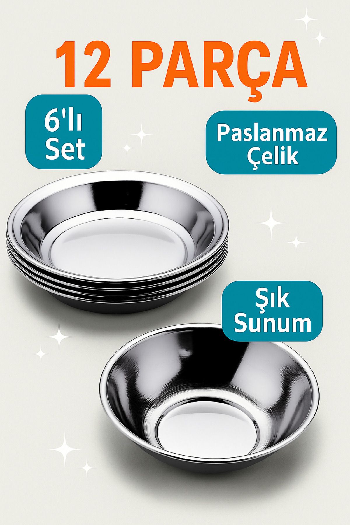 Metler Paslanmaz Çelik Tabak Kase Seti 12 Parça | Kamp ve Piknik İçin Dayanıklı Çelik Set