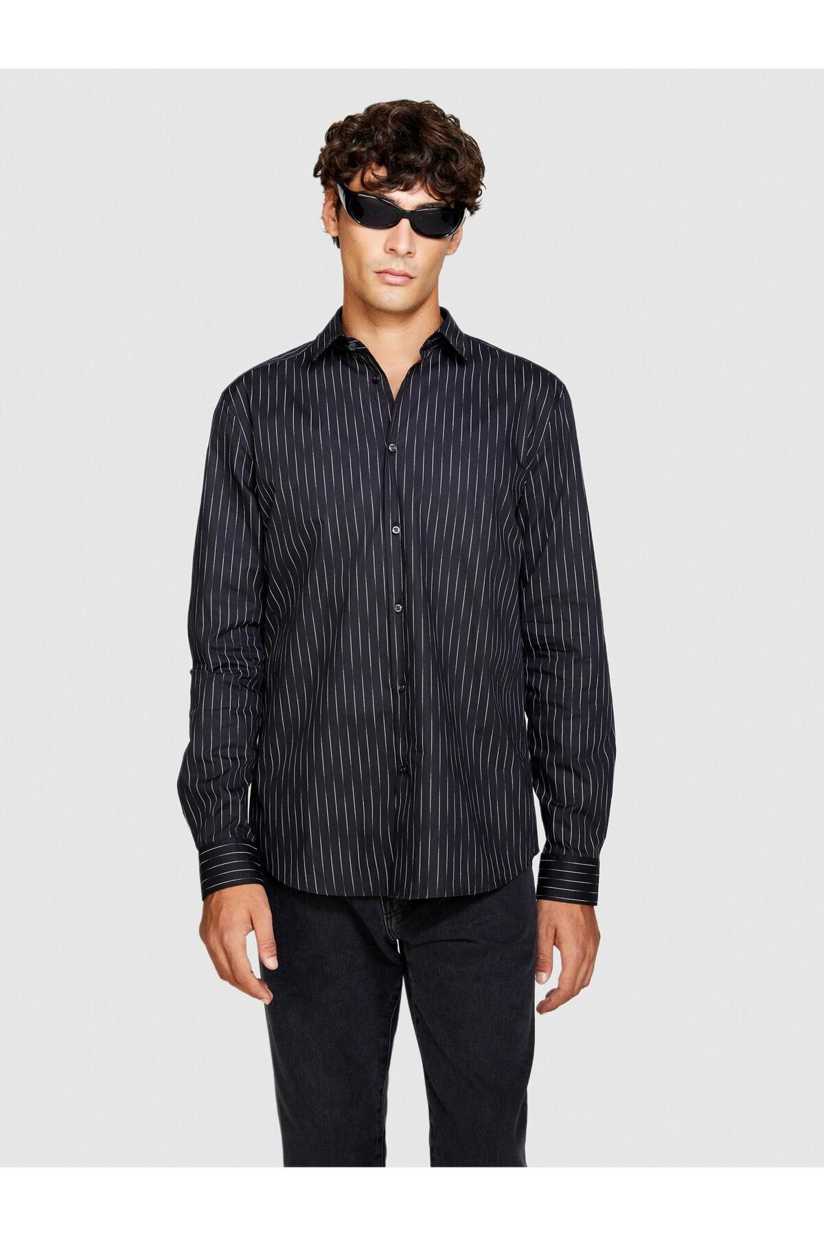 Sisley %100 Koton Slim Fit Geometrik Desenli Poplin Gömlek Erkek Renkli Gömlek - 323A58J2SQ033
