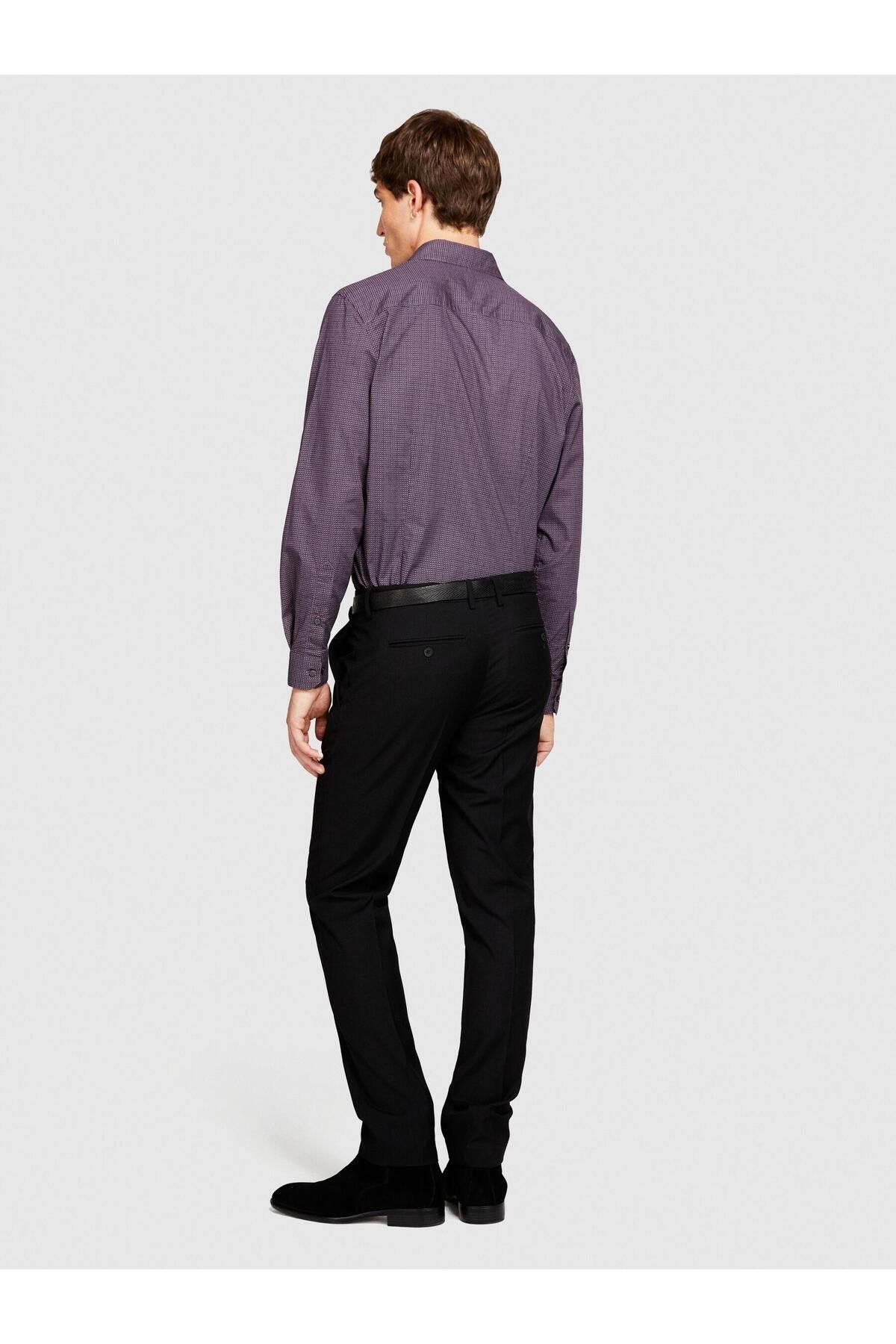 Sisley %100 Koton Kare Baskılı Poplin Gömlek Erkek Gri Gömlek - 323A5PFRSQ02D