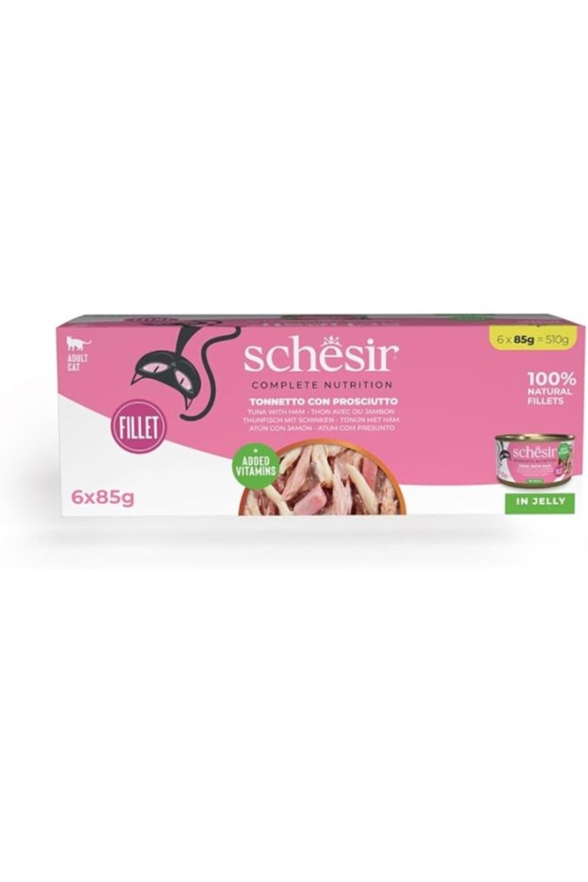 ShopZum Schesir Yetişkin Kedi Konservesi 85 Gr Ton Balıklı + Jambonlu
