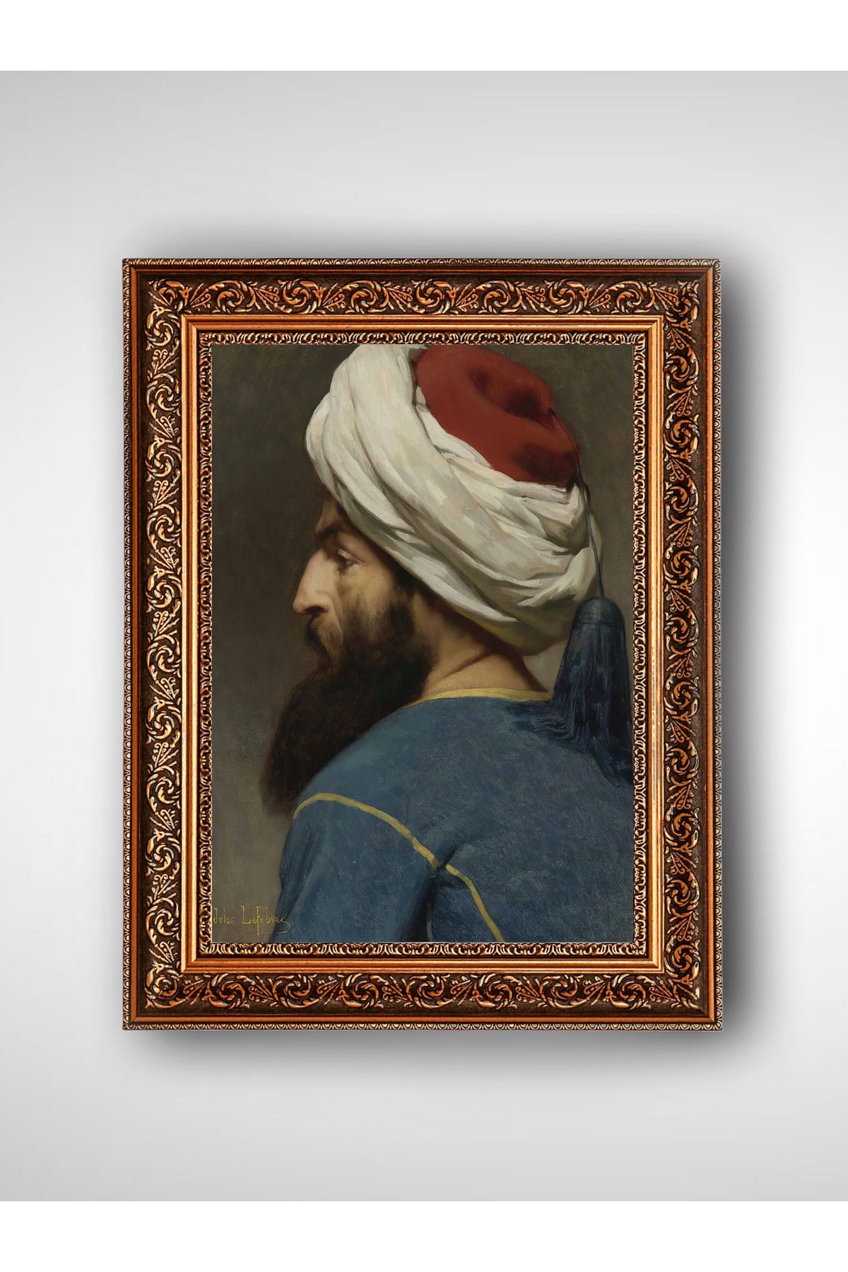 WoodyArts Fatih Sultan Mehmet Portresi - Altın Renkli Vintage Çerçeve