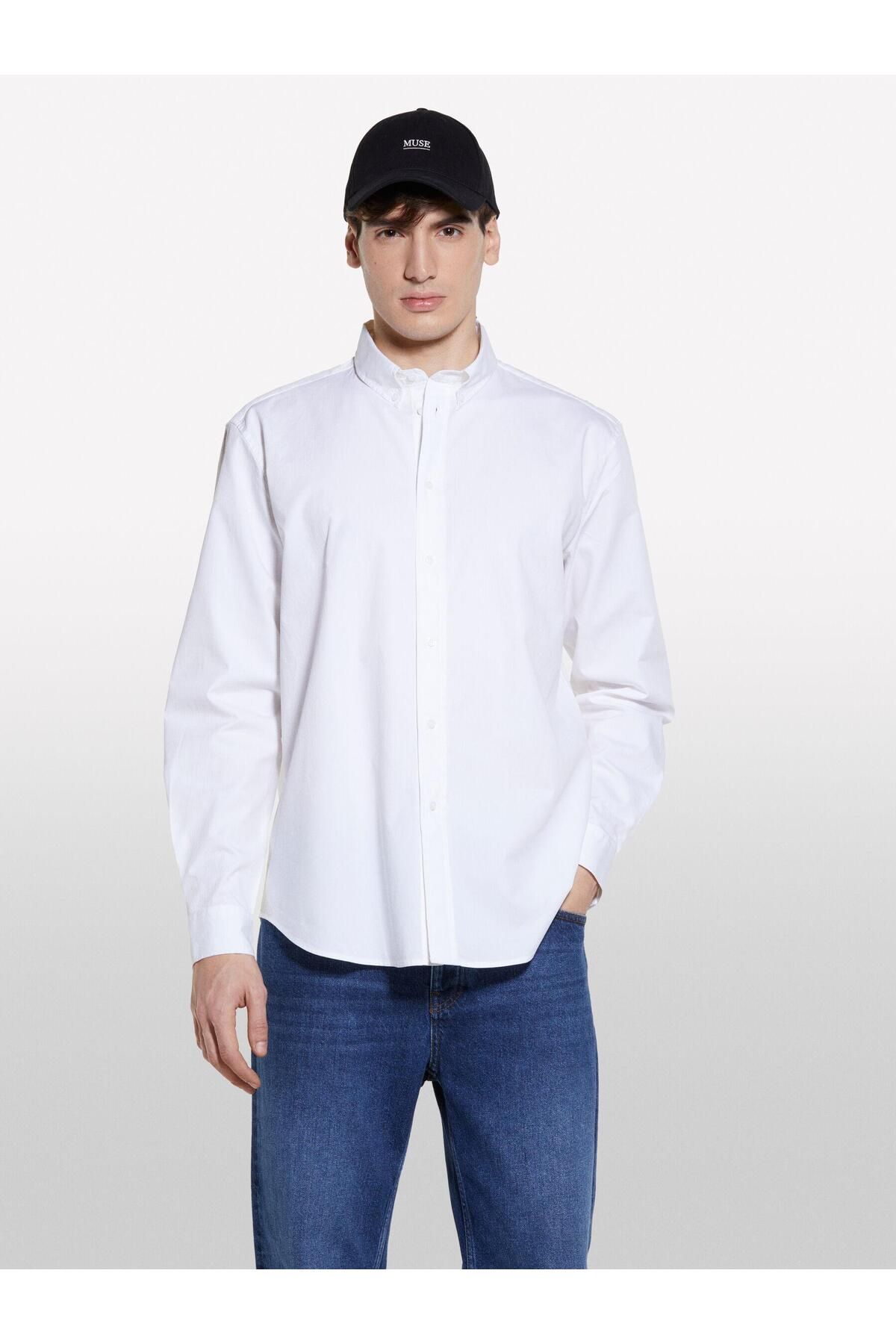 Sisley Streç Pamuklu Regular Fit Gömlek Erkek Beyaz Gömlek - 325P58FJSQ04F