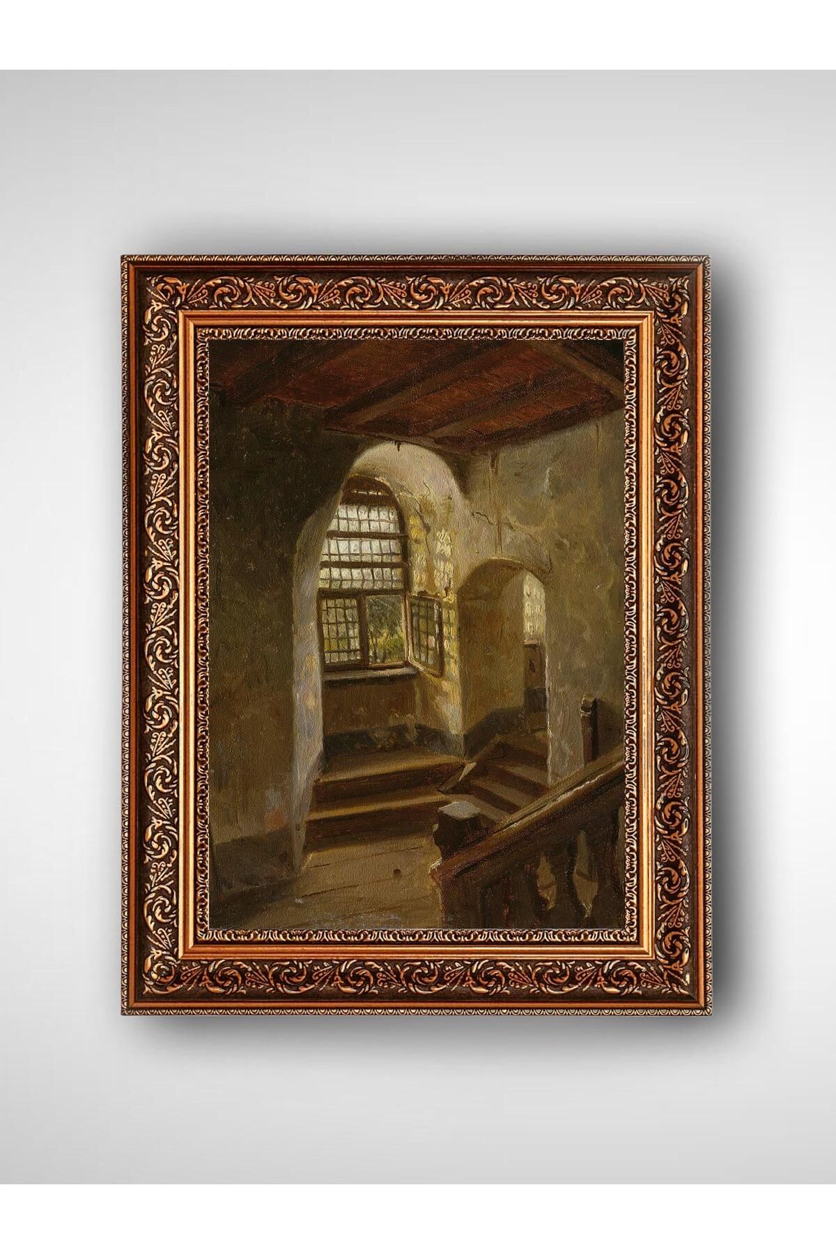 WoodyArts Köy Penceresi ve Merdiven - Altın Renkli Vintage Çerçeve