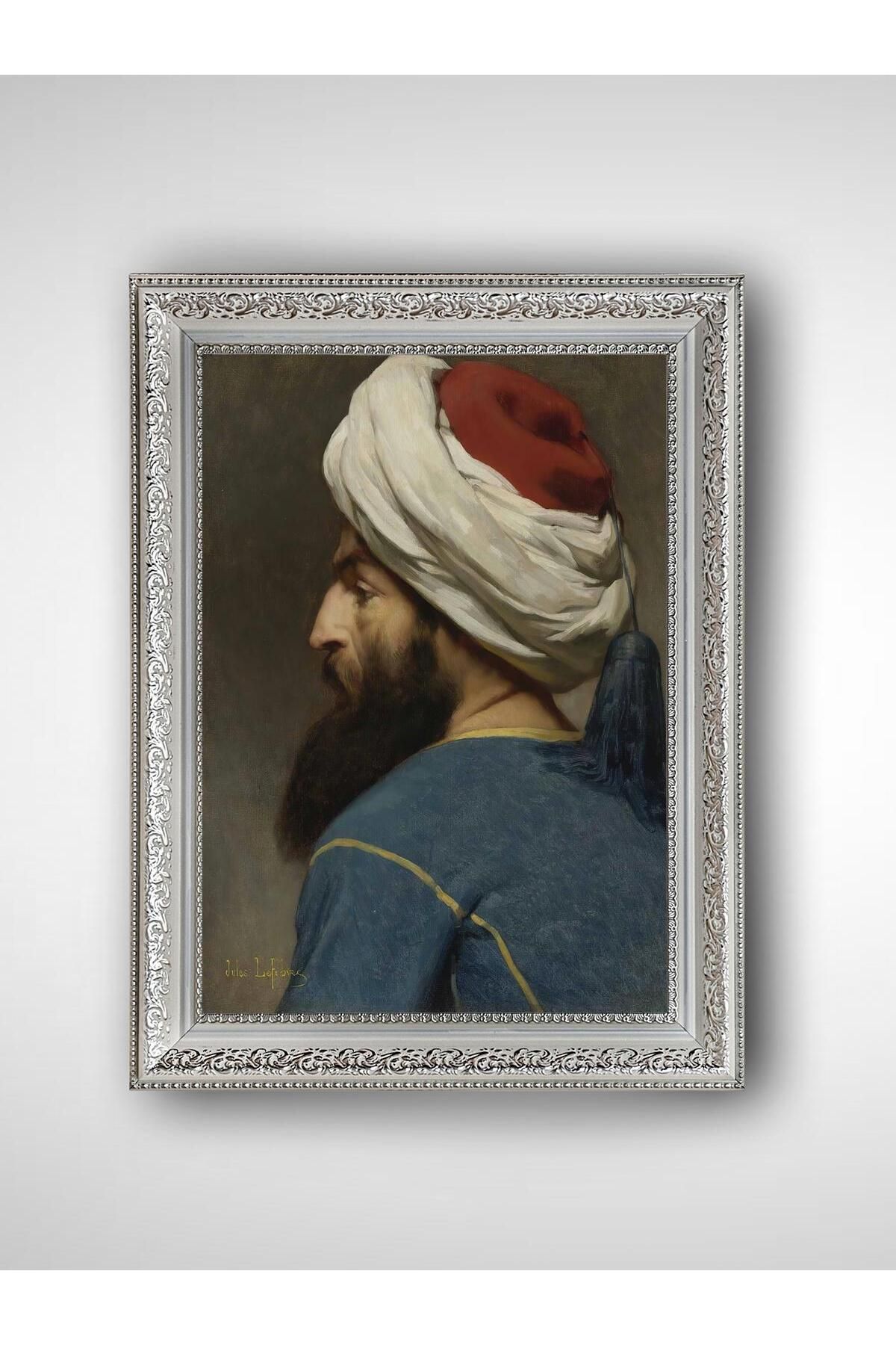 WoodyArts Fatih Sultan Mehmet Portresi - Beyaz Vintage Çerçeve