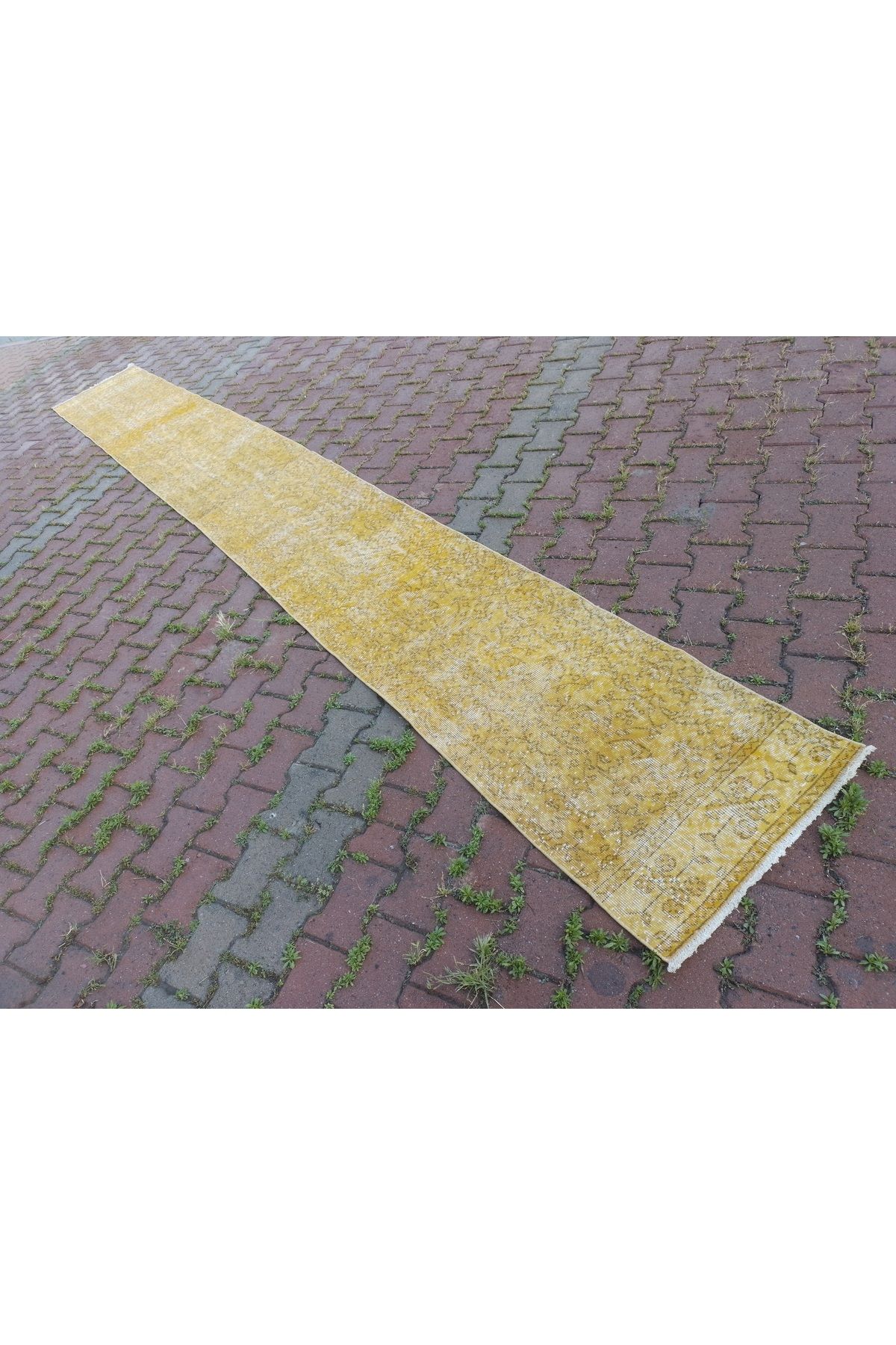 ŞAHMERDANOĞLU 63 x 507 Cm El Dokuması Vintec-Eskitme Extra Uzun Sarı Yolluk Halı, Merdivenlere-Koridora 2634