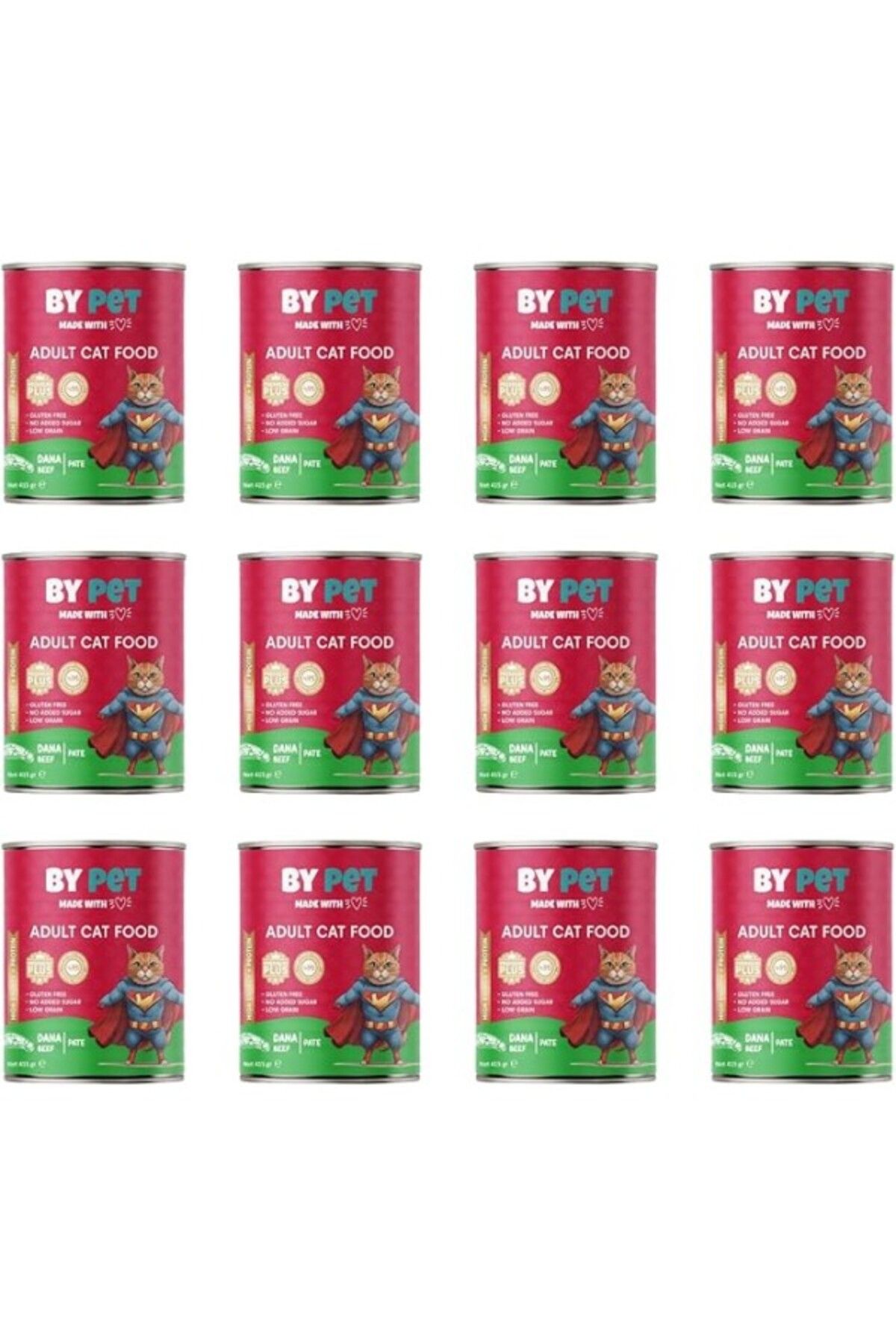 ShopZum Bypet Yetişkin Kediler Için Dana Etli Konserve Yaş Mama 415 gr X 12 Adet