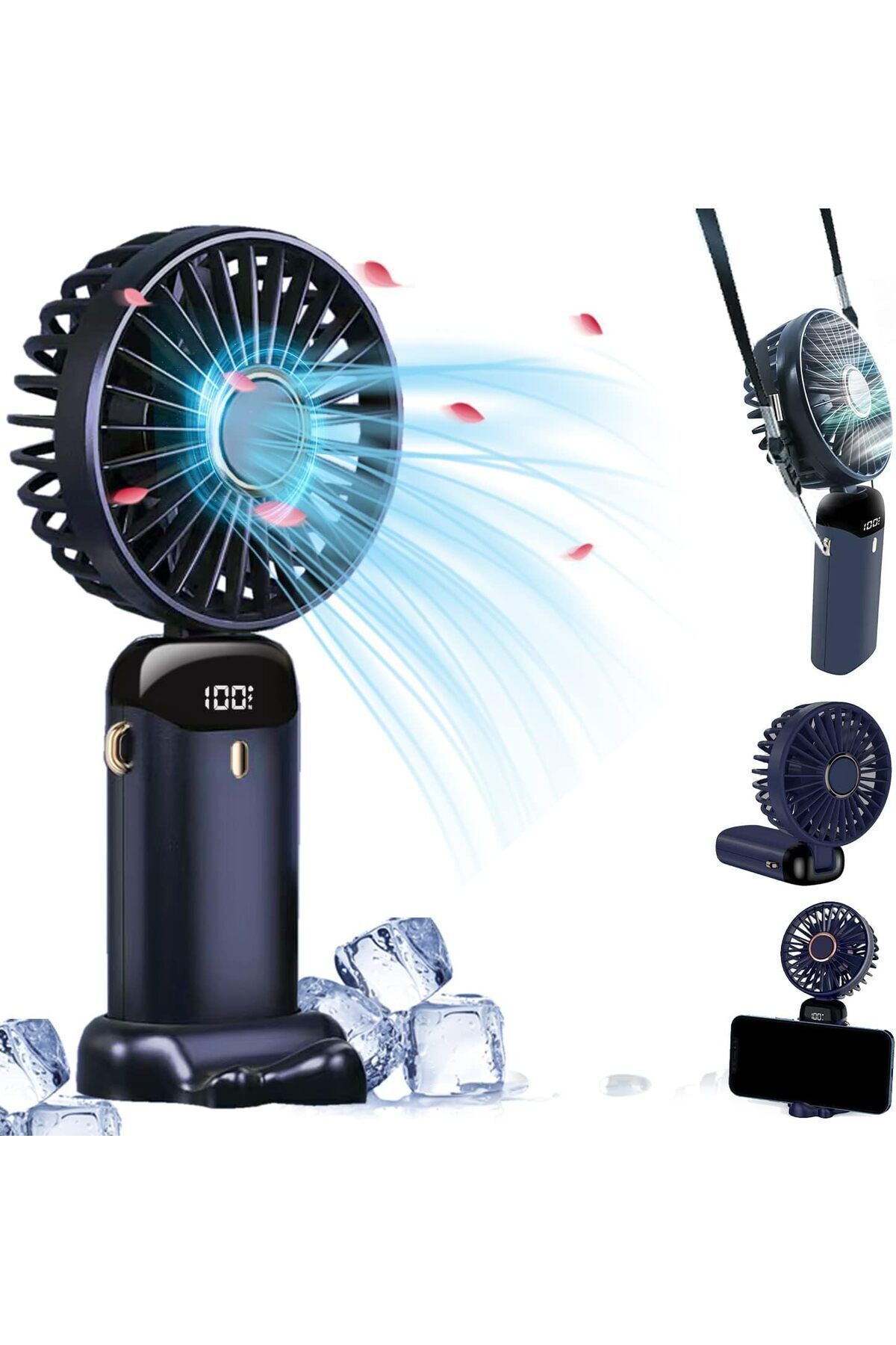 Kensa Lcd Ekranlı Şarjlı Mini El Boyun Masa Fanı Seyahat Taşınabilir Fan Aralığı Şarjlı Yüksek Şarj