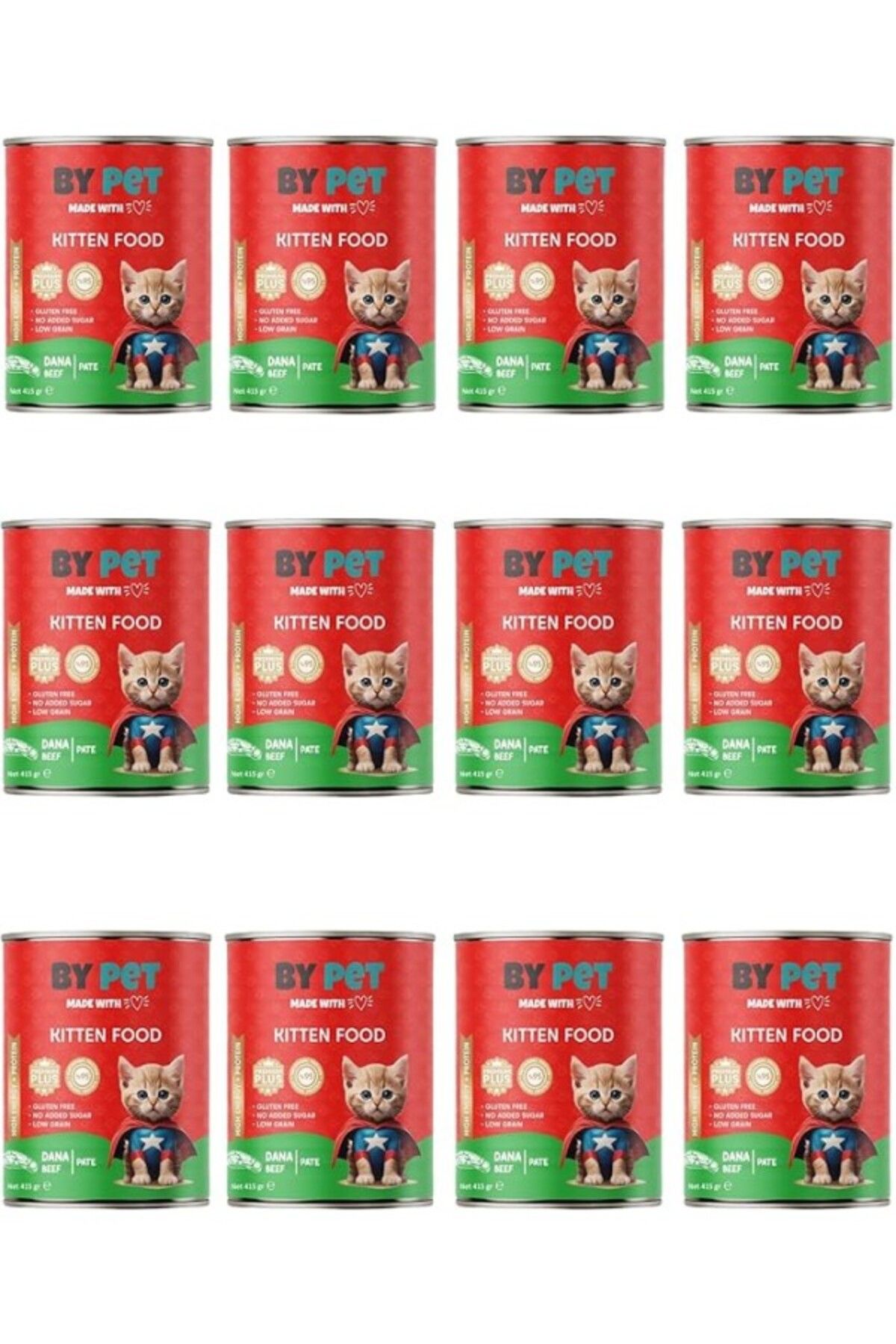 ShopZum Bypet Yavru Kediler Için Dana Etli Konserve Yaş Mama 415 gr X 12 Adet