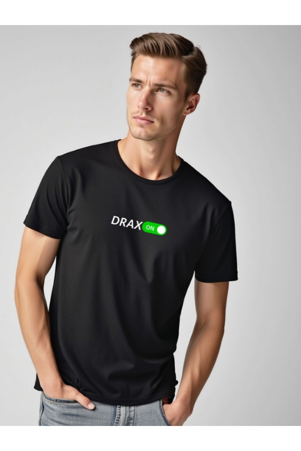 Draxon A+ %100 Pamuk Sıfır Yaka Kısa Kol Baskılı Tişört Yeşil Tuş