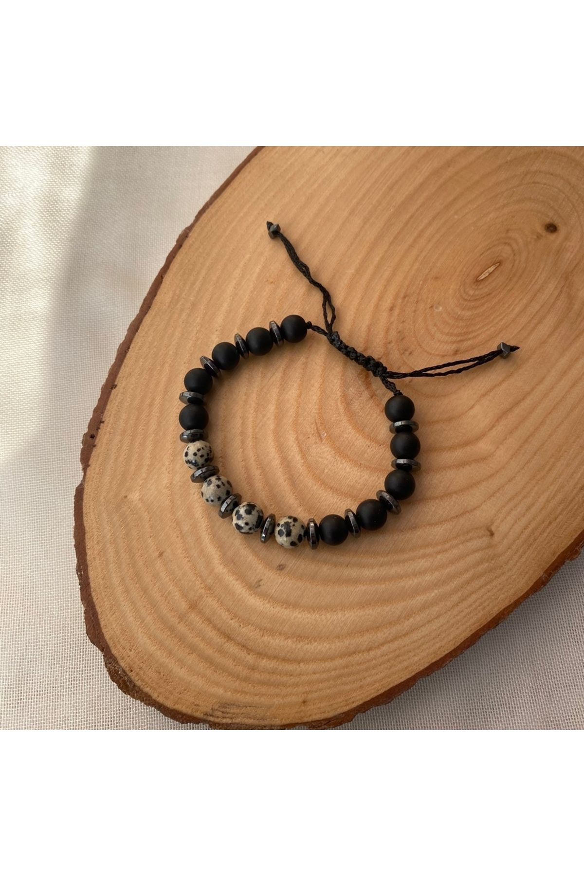 Vipfoni 8 MM Jasper - Oniks Taşlı Makrome Örgü Bileklik