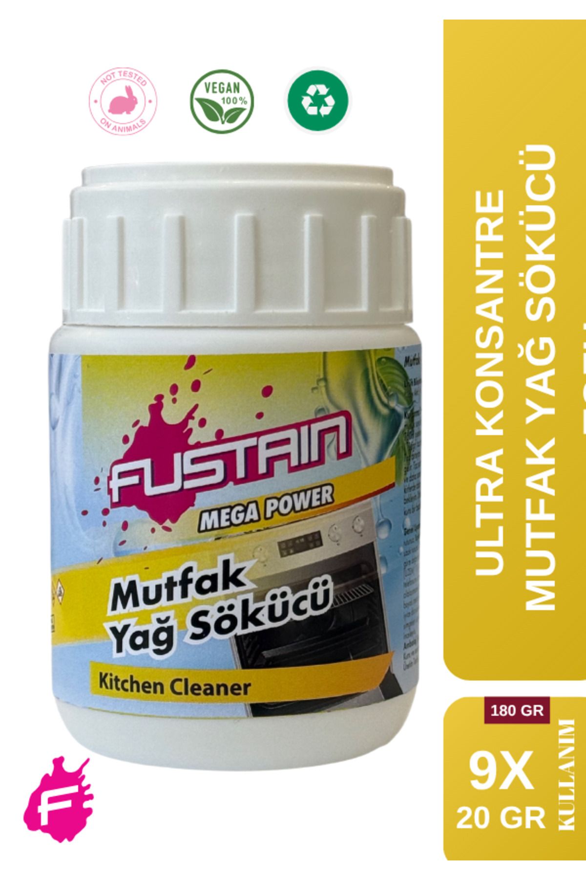 fuudimex FUSTAIN ULTRA KONSANTRE MUTFAK YAĞ SÖKÜCÜ TOZ DETERJAN - EKONOMİK BOY (9 x 20 GR) - 180 GR