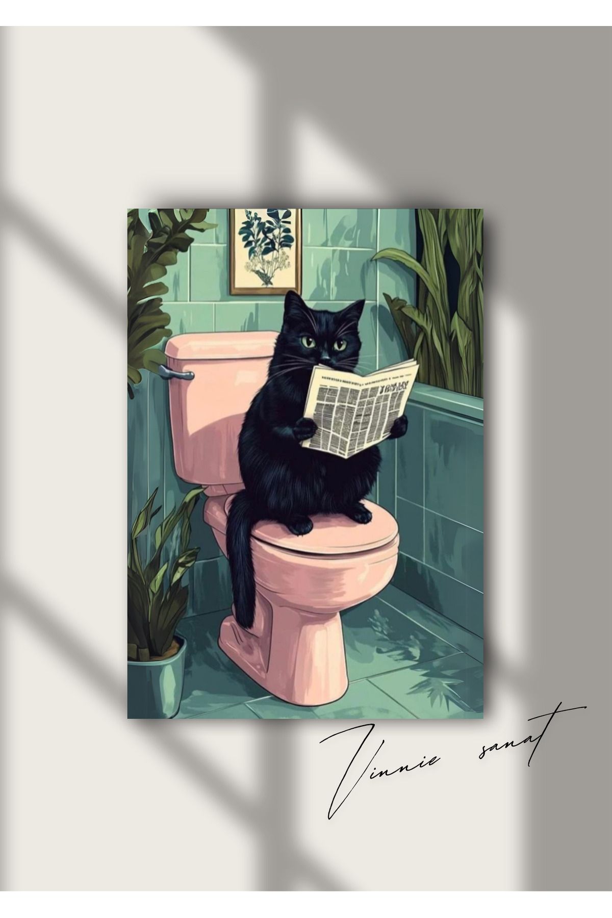 vinnie sanat Gazete Okuyan Kedi MDF Tablo