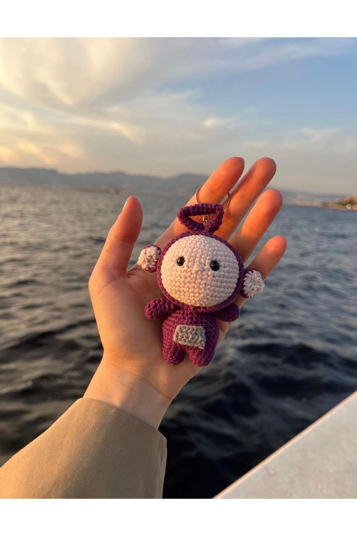 Handmade Teletubbies Tinky Winky Anahtarlık, çanta charmı