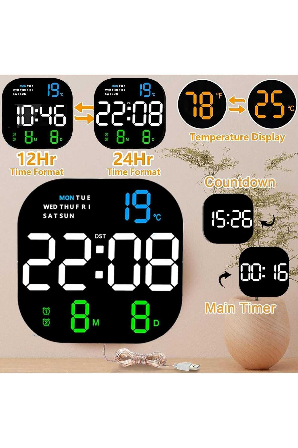 Generic-Digital Wall Clock with Remote – Large LED Display, Alarm, Snooze & Brightness Control, 12/24H 2