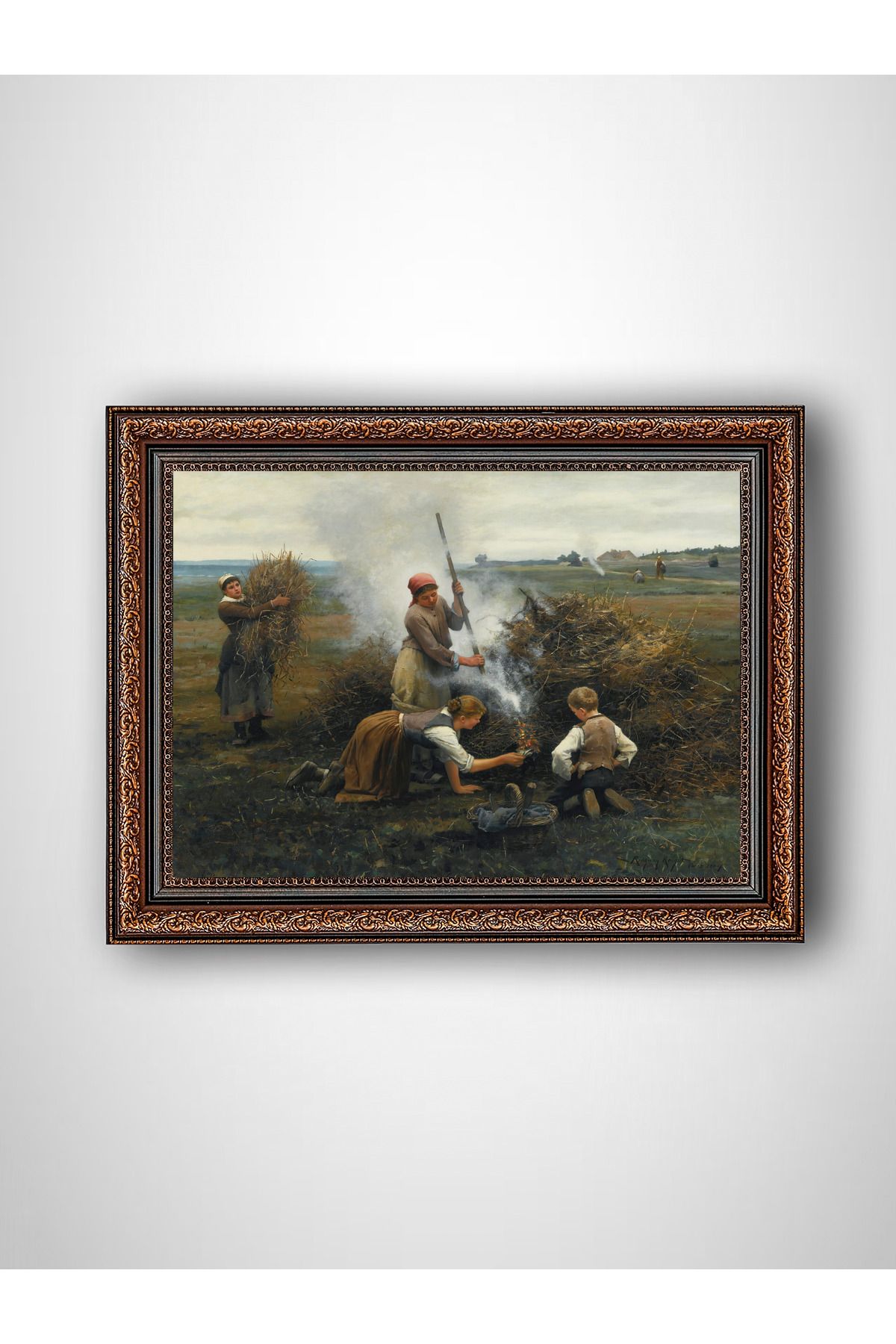 WoodyArts Tarlada Çalışan İnsanlar - Kahverengi Vintage Çerçeve