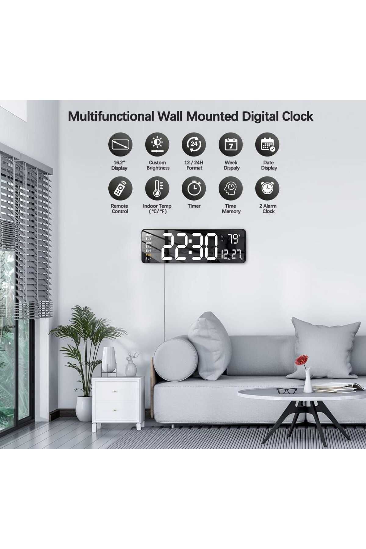 Generic-Digital Wall Clock 16.2" – Large LED Display with Auto Brightness, Remote & Memory Function 3