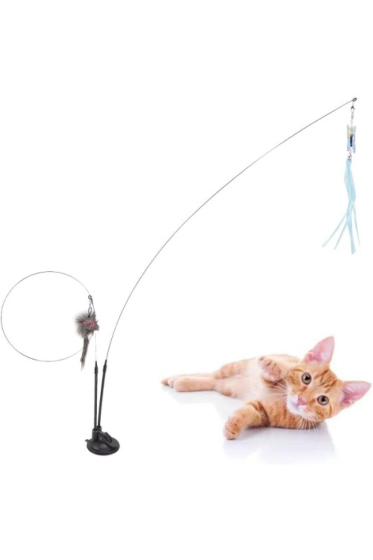 ForWhat Büro Ev Ofis Evcil Pet Hayvanı için 2'li Vantuzlu Oyuncak Olta Kedi Oyuncağı