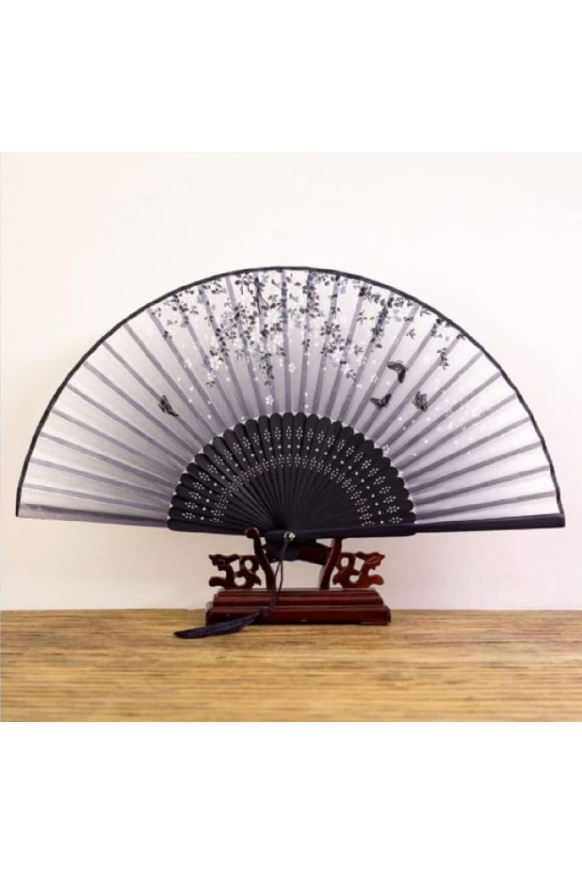 BERG ATELIER Yelpaze Siyah Gri Bambu Kumaş