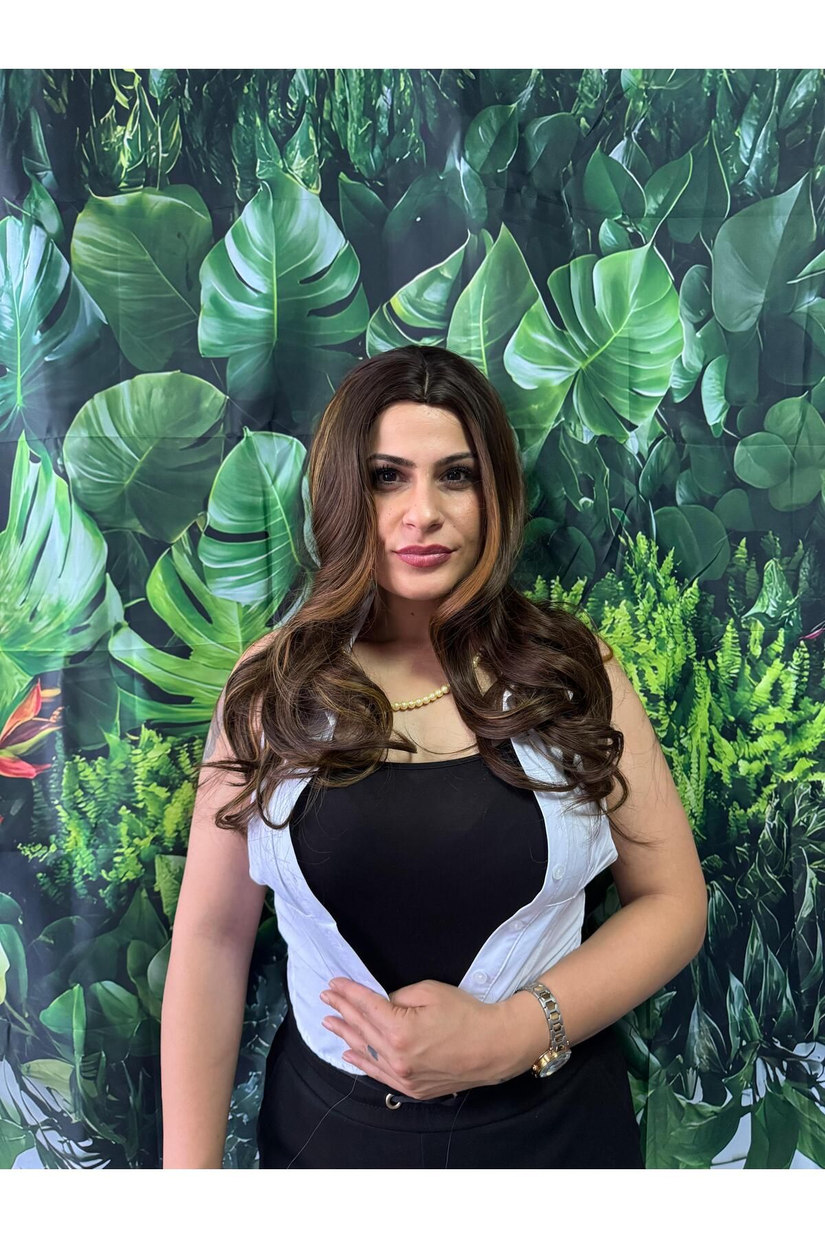 PERUK 65 cm kahverengi ombre ısıya dayanıklı sentetik peruk