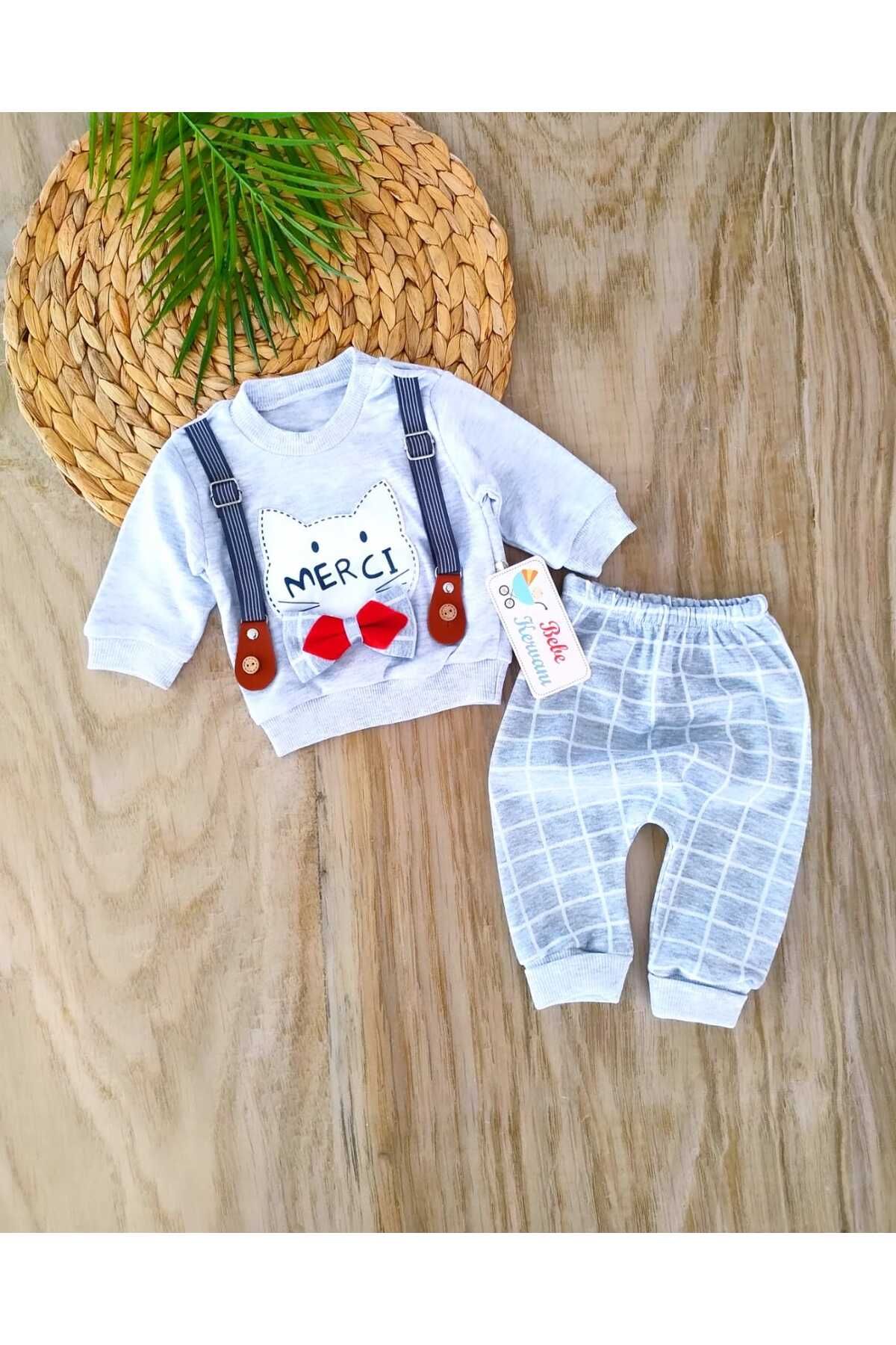 bebe kervanı Erkek Bebek %100 Pamuklu Papyonlu 2'li takım BBK4901