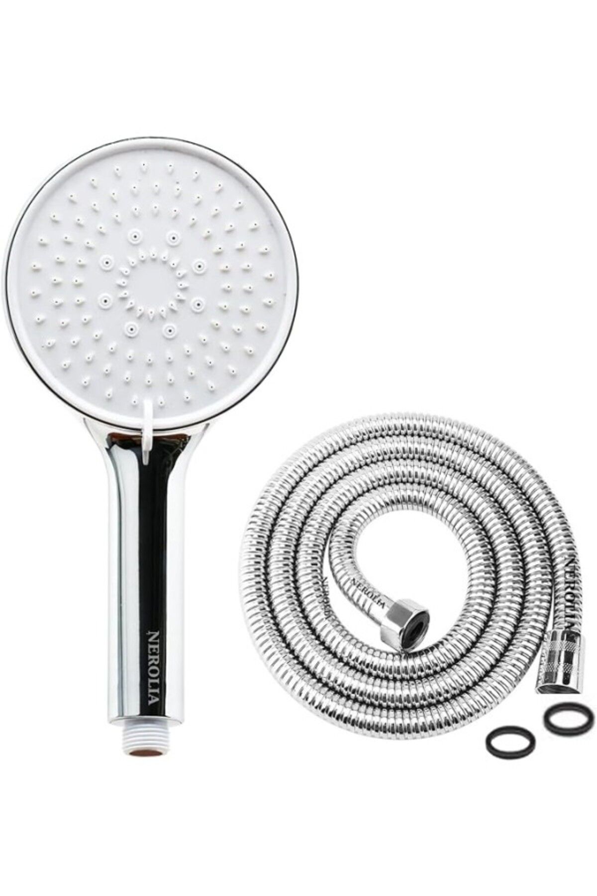 ShopZum Nerolia Stoneseries Lüks Duş Seti - 3 Farklı Püskürtmeli Full Krom Kaplama El Duşu + 170 Cm Çift