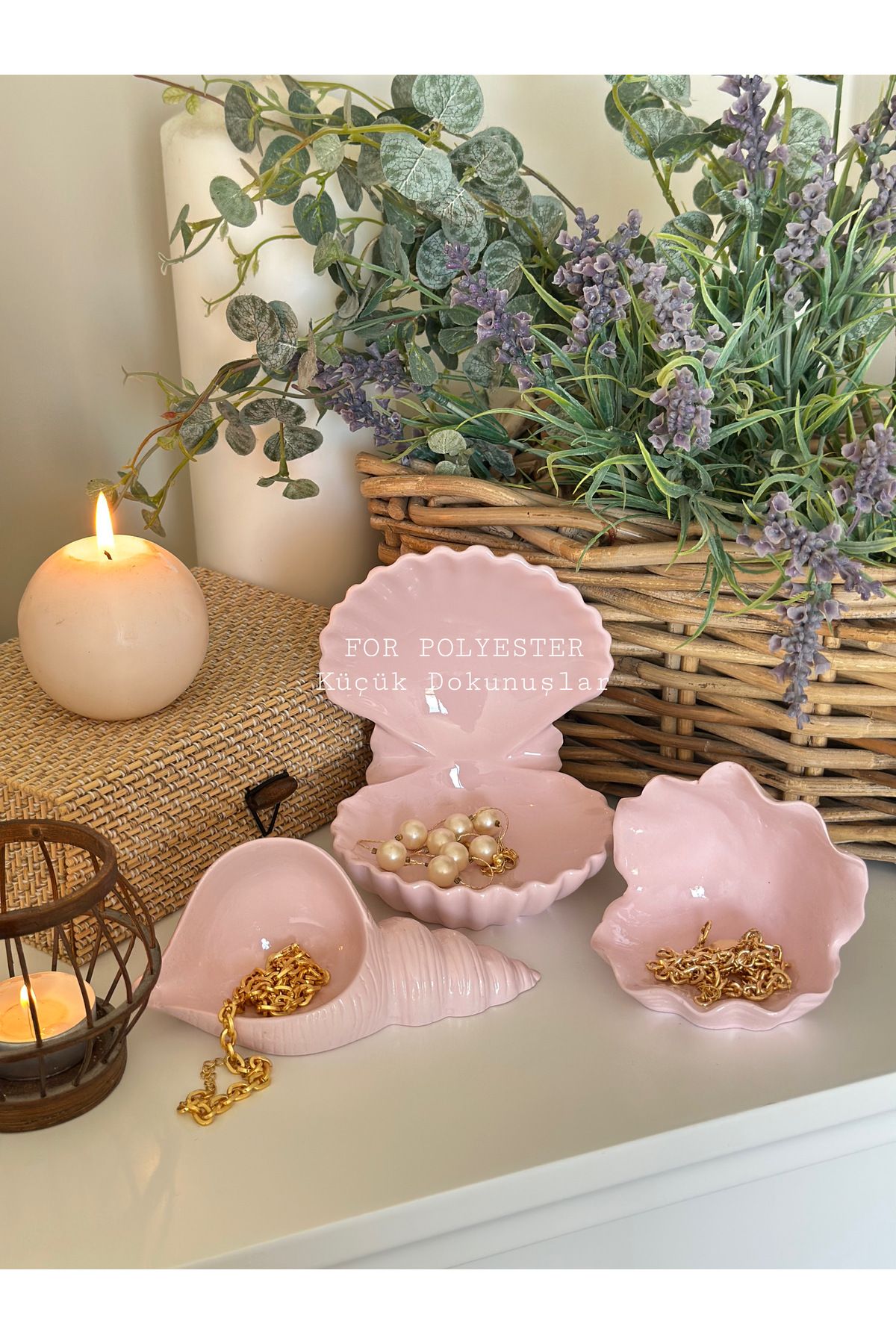 FOR POLYESTER Küçük Dokunuşlar Masa üstü 3’lü Deniz Kabuğu,Yatak odası,çocuk odası ,ofis,kitaplık dekoru,mumluk,biblo,sunumluk