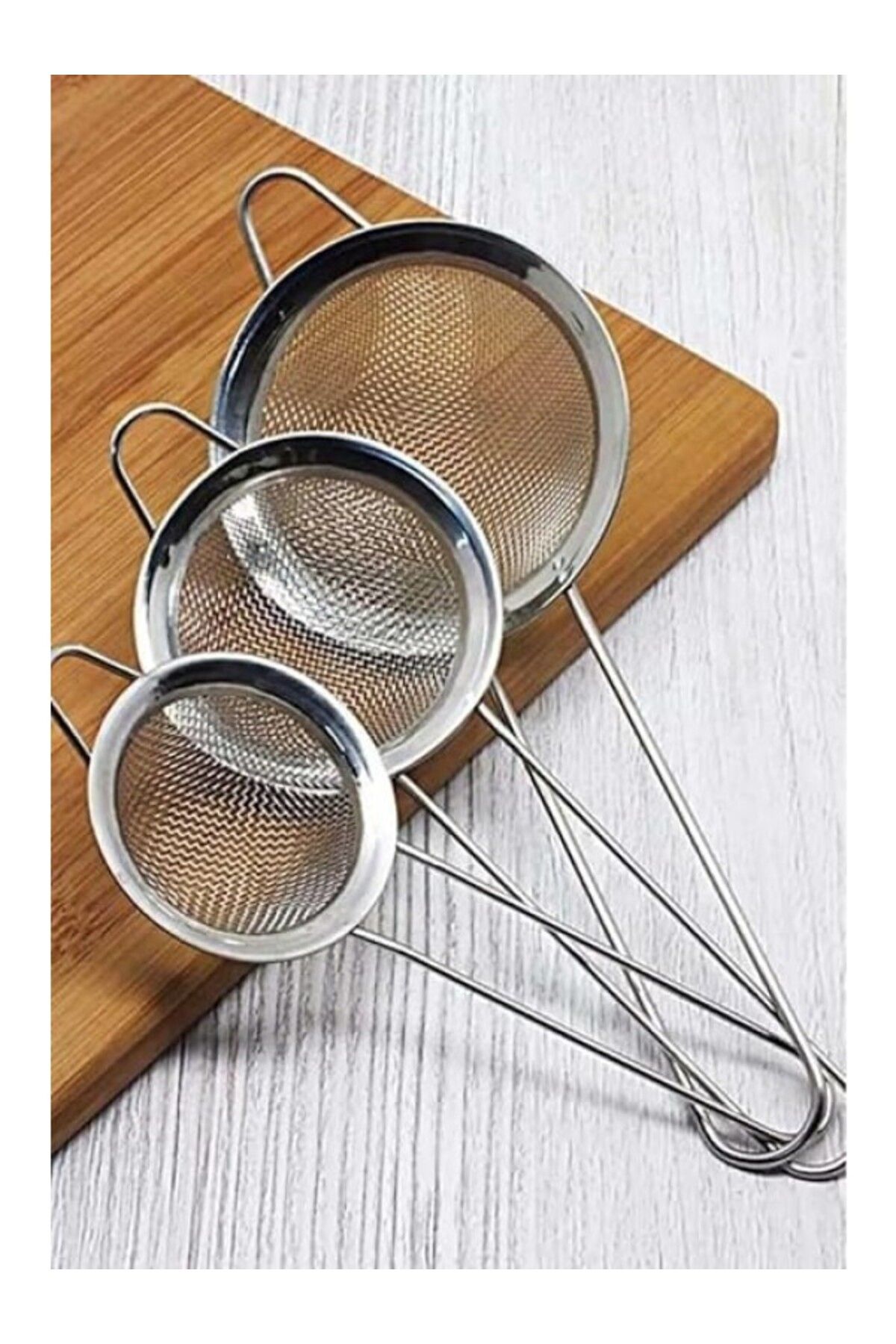 ShopZum 3&Apos;Lü Passlanmaz Tel Süzgeç, Pirinç Süzgeci, Çelik Süzgeç, Metal Süzgeç 3 Boy Çay Süzgeci 3 Lü