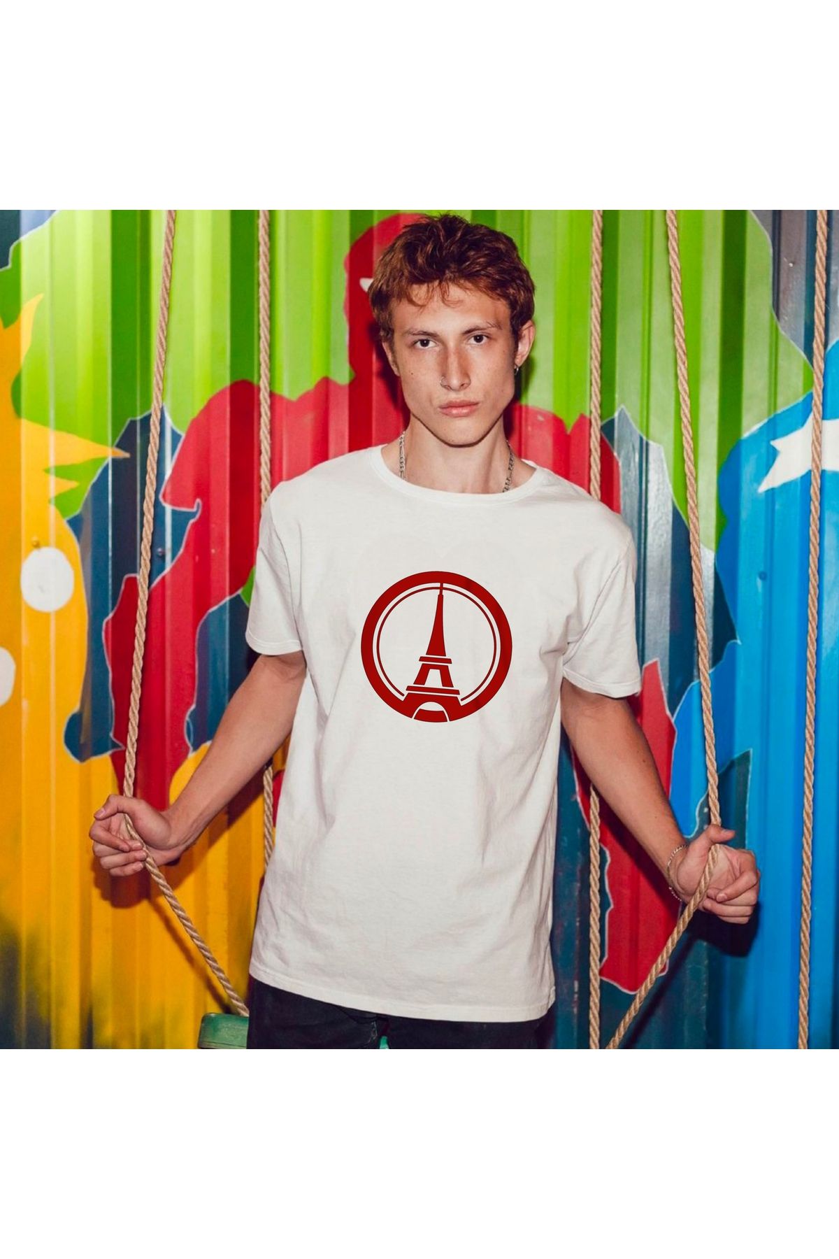 SARI PARIS BÜYÜK ALTERNATIVE LOGO YILDIZ TEMALI TSHIRT %100 PAMUK