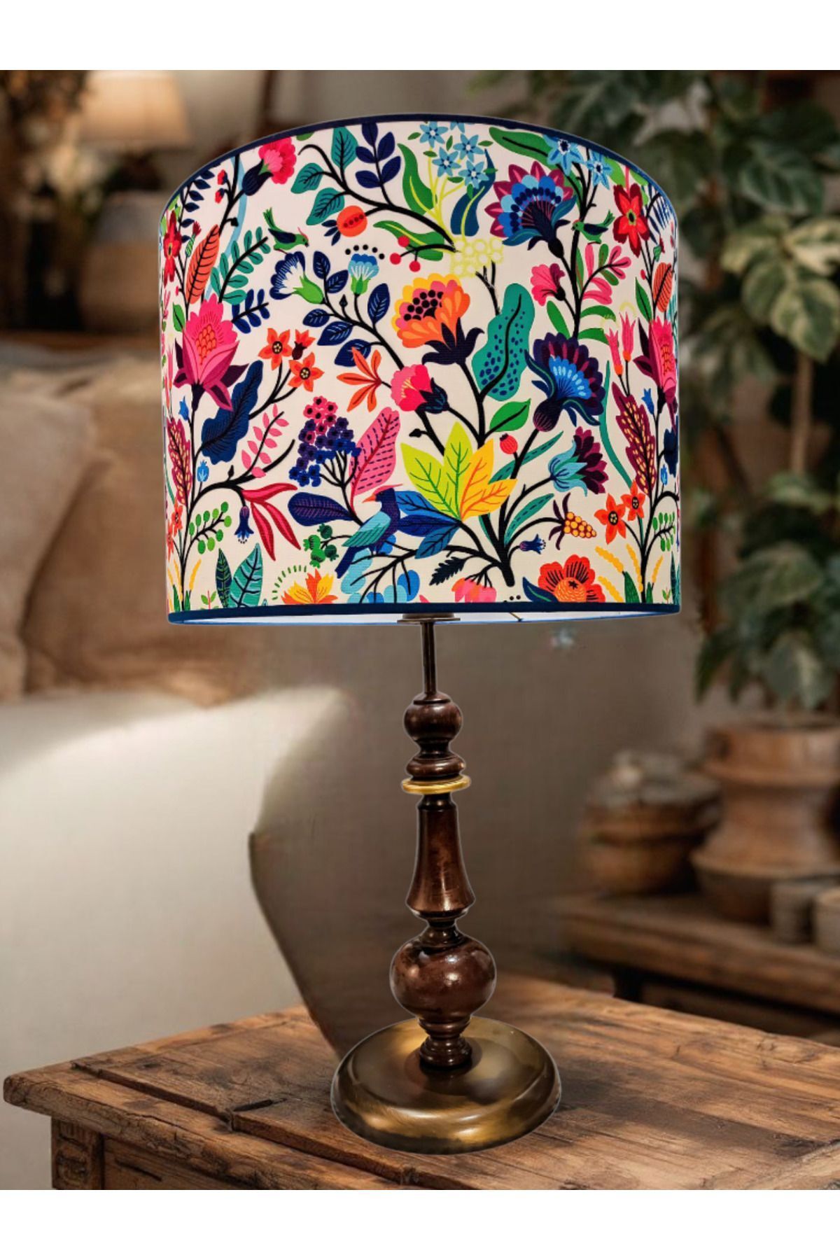 SerenityHaven Çiçek Desenli Abajur