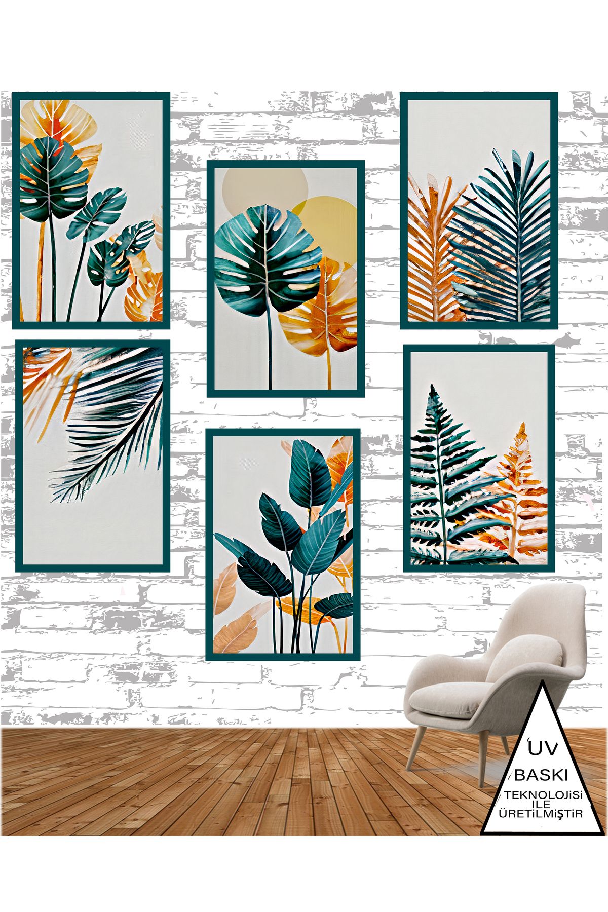 TAKIFİX Palmiye Yaprağı Temalı 6 Adet 20 x 30 CM MDF Duvar Tablosu 01