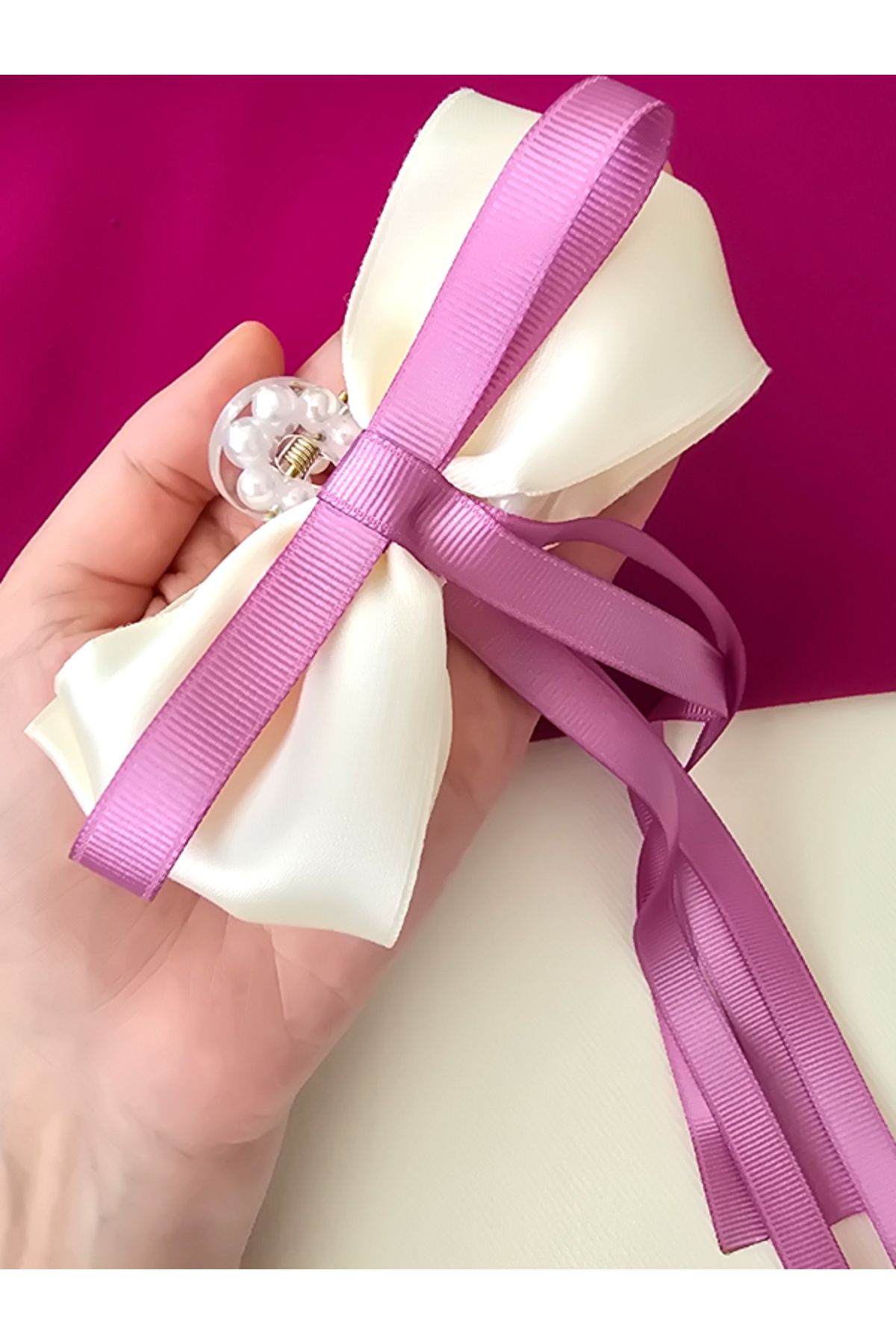 Riccoco Accessory Fiyonklu Saten Kurdele Mandal Toka