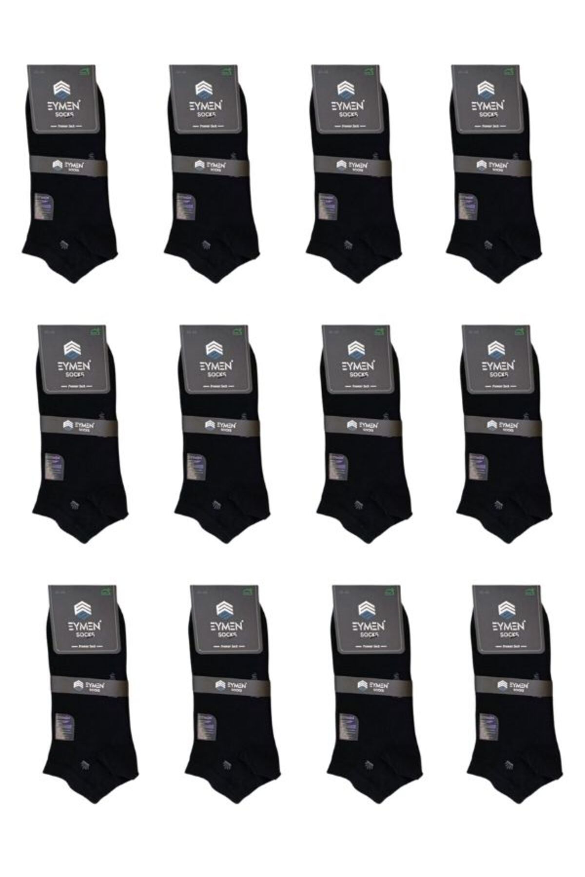 Eymen Socks 12'li Lüks Kutulu Bambu Erkek Patik Çorap Tek Renk Siyah – Dikişsiz, Nefes Alan ,taç Desenli