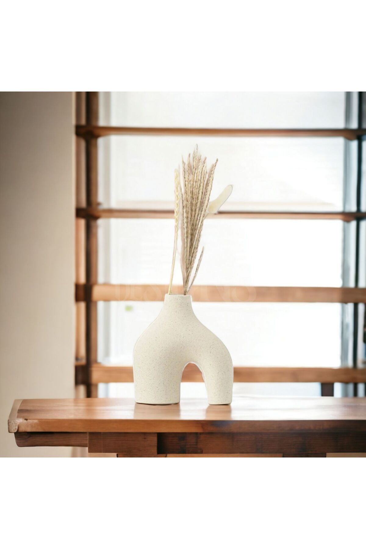ZEALL DESIGNS Dekoratif İskandinav Tarzı Minimal Çatal Vazo 9,5cm Beyaz