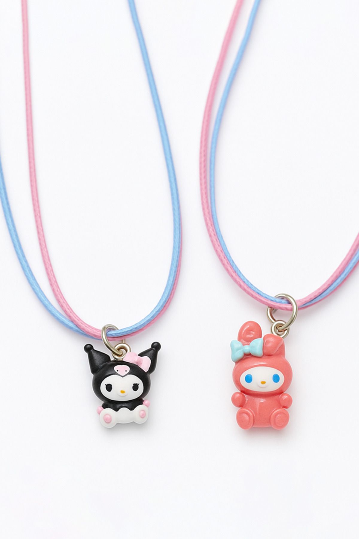 MakeWell 2li Kuromi Hello Kity My Melody Tasatımlı Pembe Mavi İpli Çocuk Kolyesi