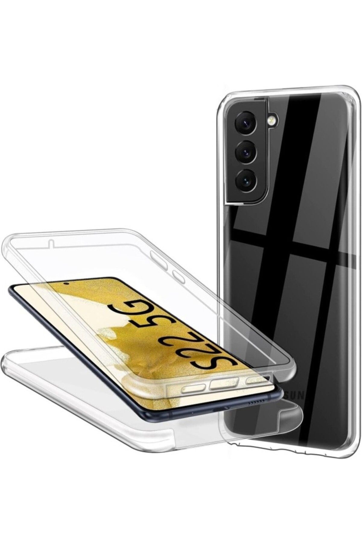 TezMax Samsung Galaxy S22 Exynos Sm-S901B Uyumlu 360° Ön Arka Tam Koruyucu Şeffaf Silikon Full Body Kılıf