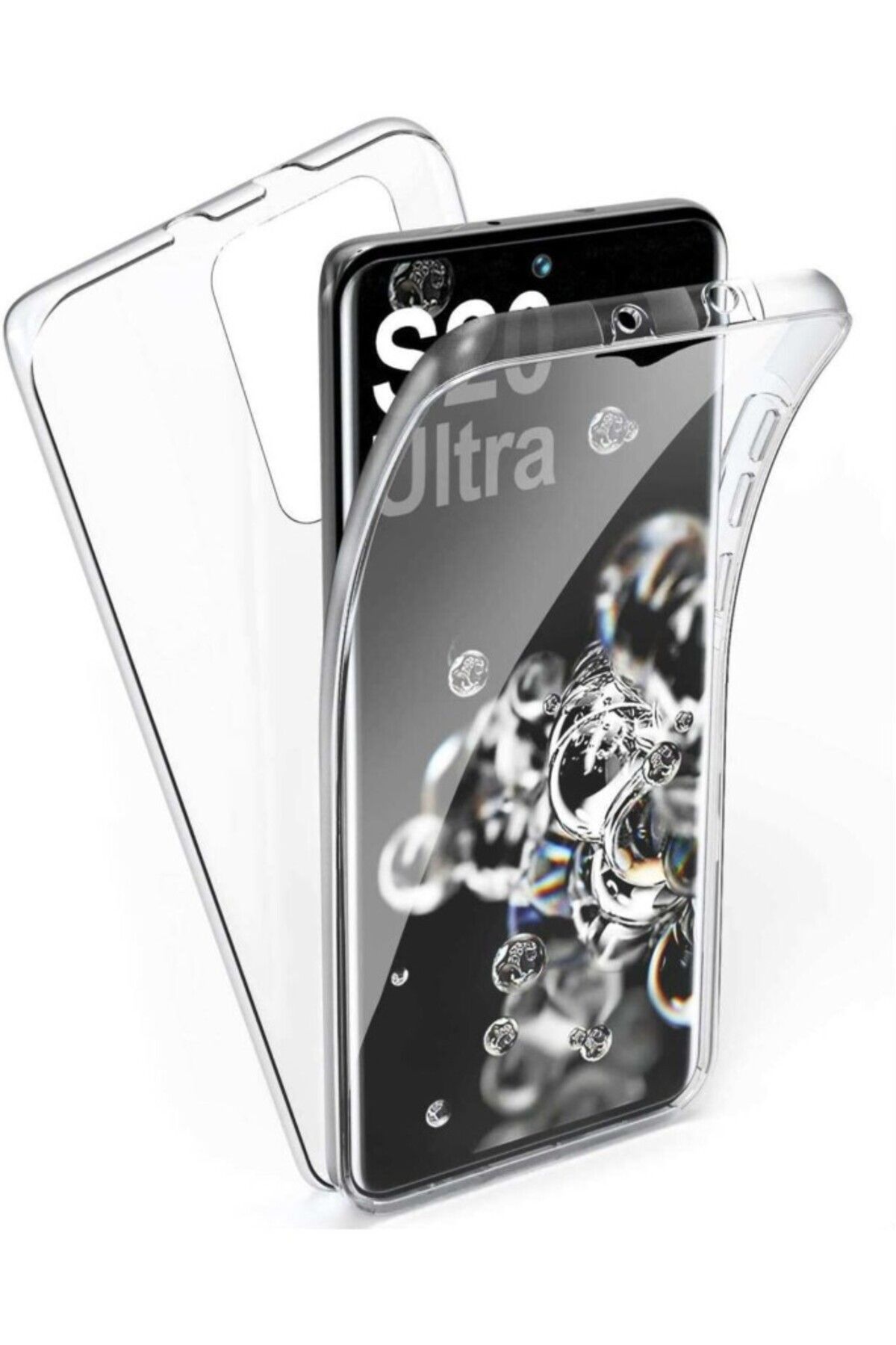 TezMax Samsung Galaxy S20 Ultra 5G Uyumlu 360° Ön Arka Tam Koruyucu Şeffaf Silikon Full Body Kılıf