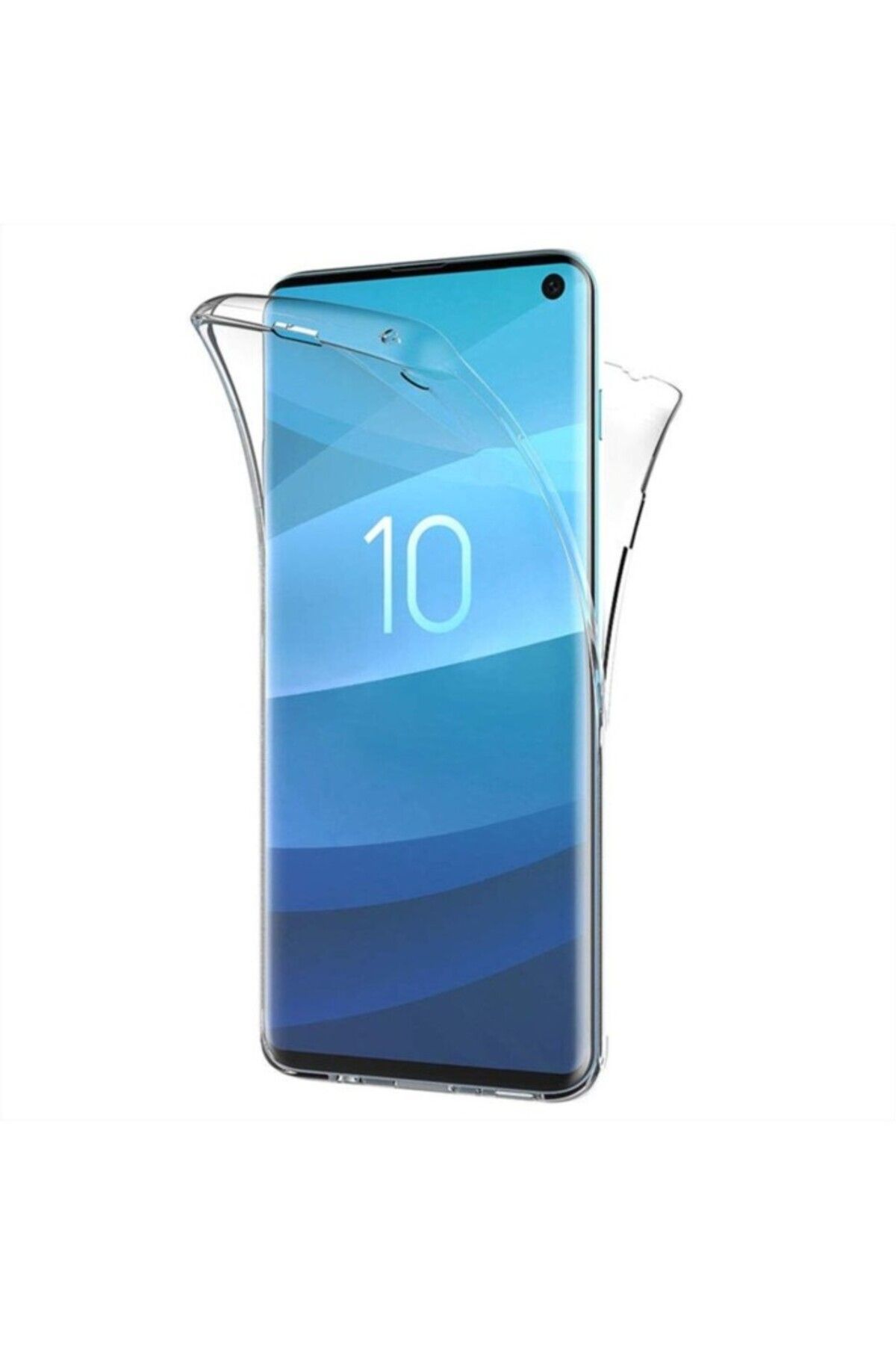 TezMax Samsung Galaxy S10 SM-G973F Uyumlu 360° Ön Arka Tam Koruyucu Şeffaf Silikon Full Body Kılıf