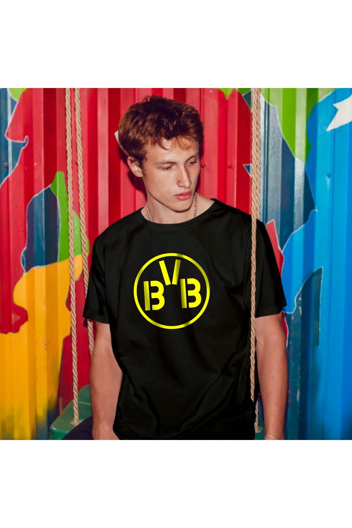 SARI DORTMUND BÜYÜK ALTERNATIVE LOGO YILDIZ TEMALI TSHIRT %100 PAMUK