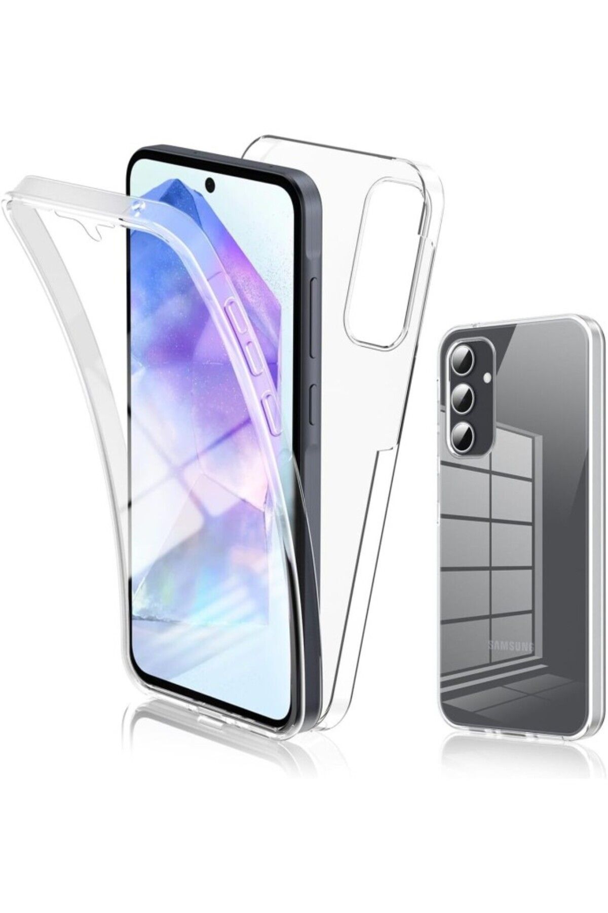 TezMax Samsung Galaxy A15 Uyumlu 360° Ön Arka Tam Koruyucu Şeffaf Silikon Full Body Kılıf