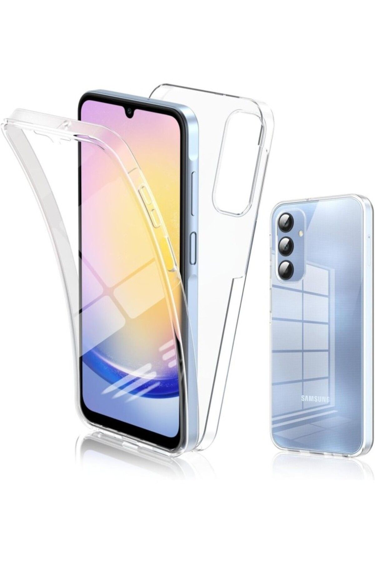 TezMax Samsung Galaxy A25 5G Uyumlu 360° Ön Arka Tam Koruyucu Şeffaf Silikon Full Body Kılıf