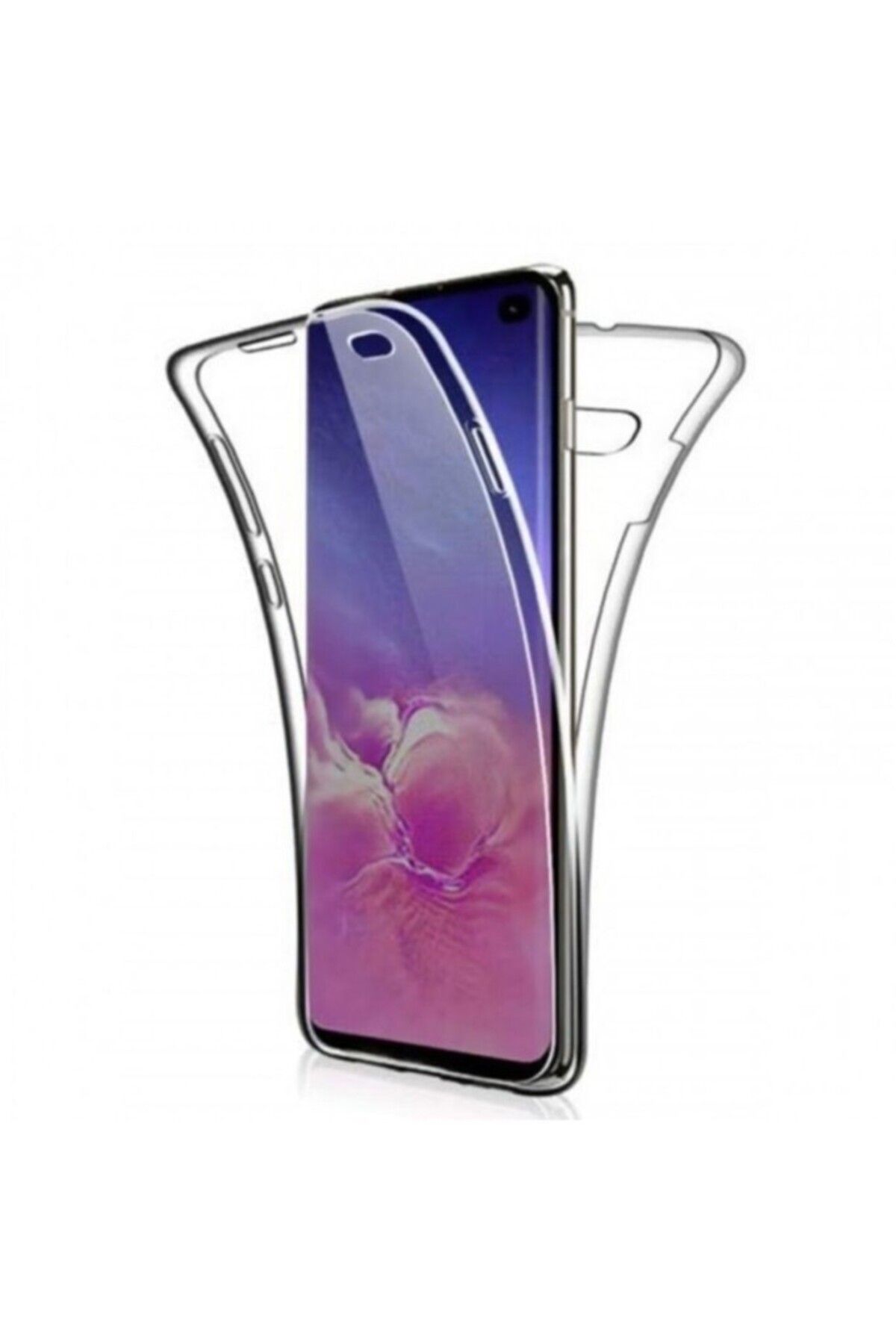 TezMax Samsung Galaxy S10+ Plus Uyumlu 360° Ön Arka Tam Koruyucu Şeffaf Silikon Full Body Kılıf