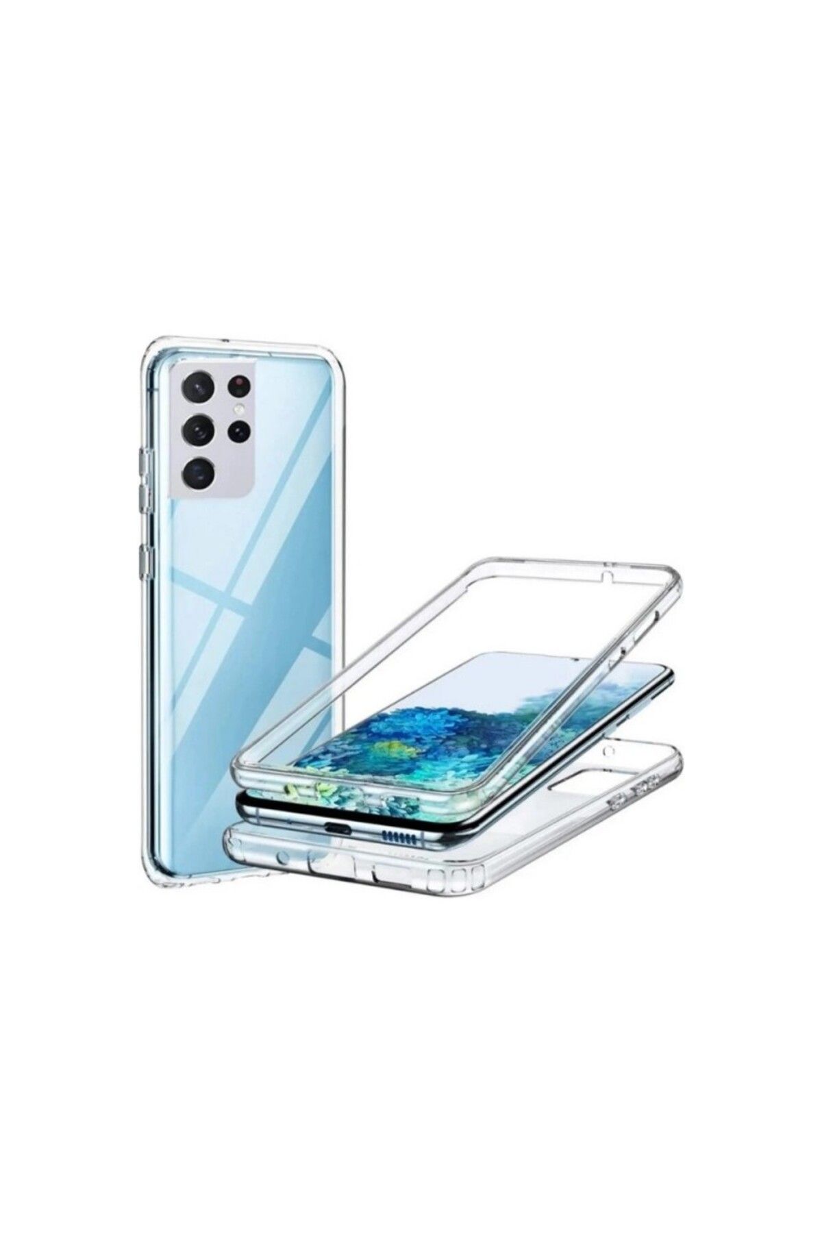 TezMax Samsung Galaxy Note 20 Ultra Uyumlu 360° Ön Arka Tam Koruyucu Şeffaf Silikon Full Body Kılıf