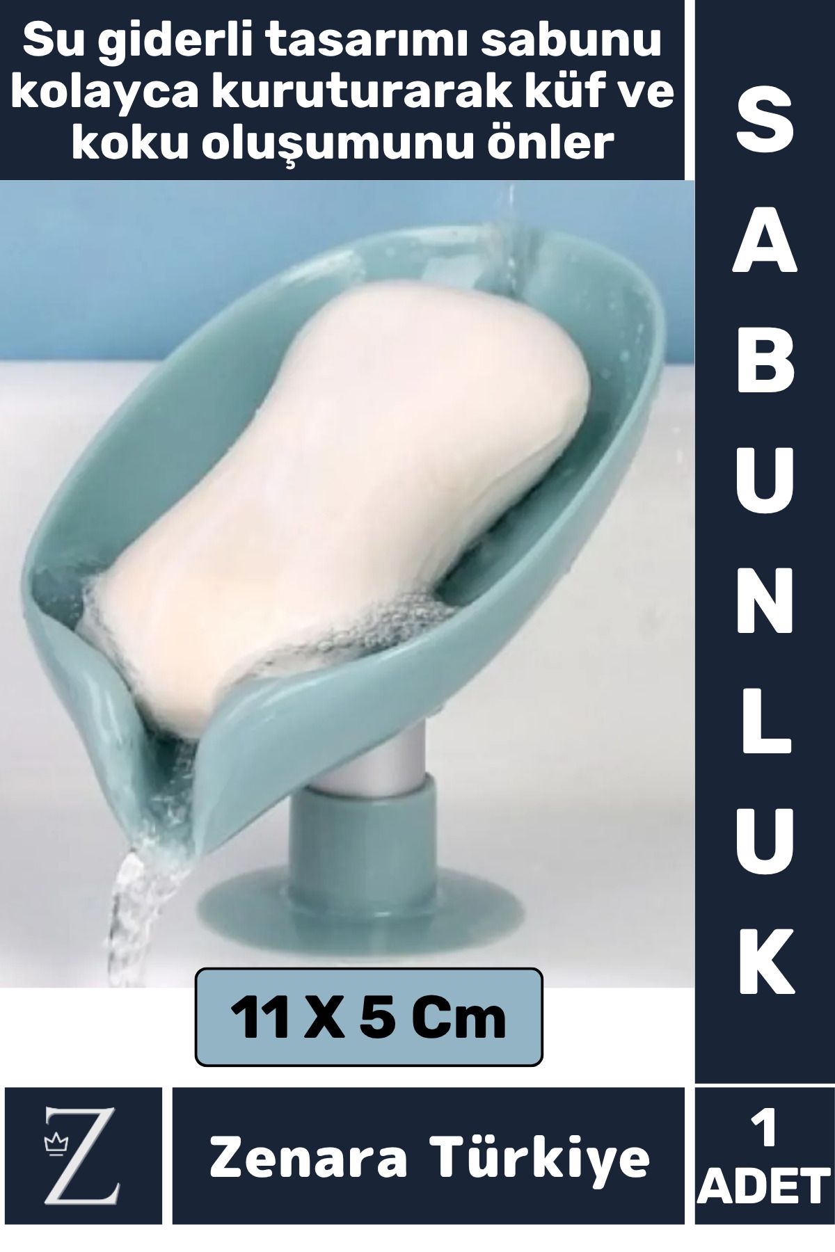 Zenara Banyo Mutfak Lavabo Sabun Sünger Montajsız Su Giderli Küflenme Kuruma Koku Önleyen Vantuzlu SABUNLUK