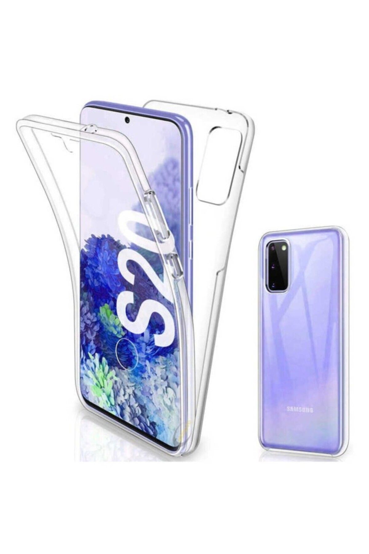 TezMax Samsung Galaxy S20 Sm-G980F Uyumlu 360° Ön Arka Tam Koruyucu Şeffaf Silikon Full Body Kılıf